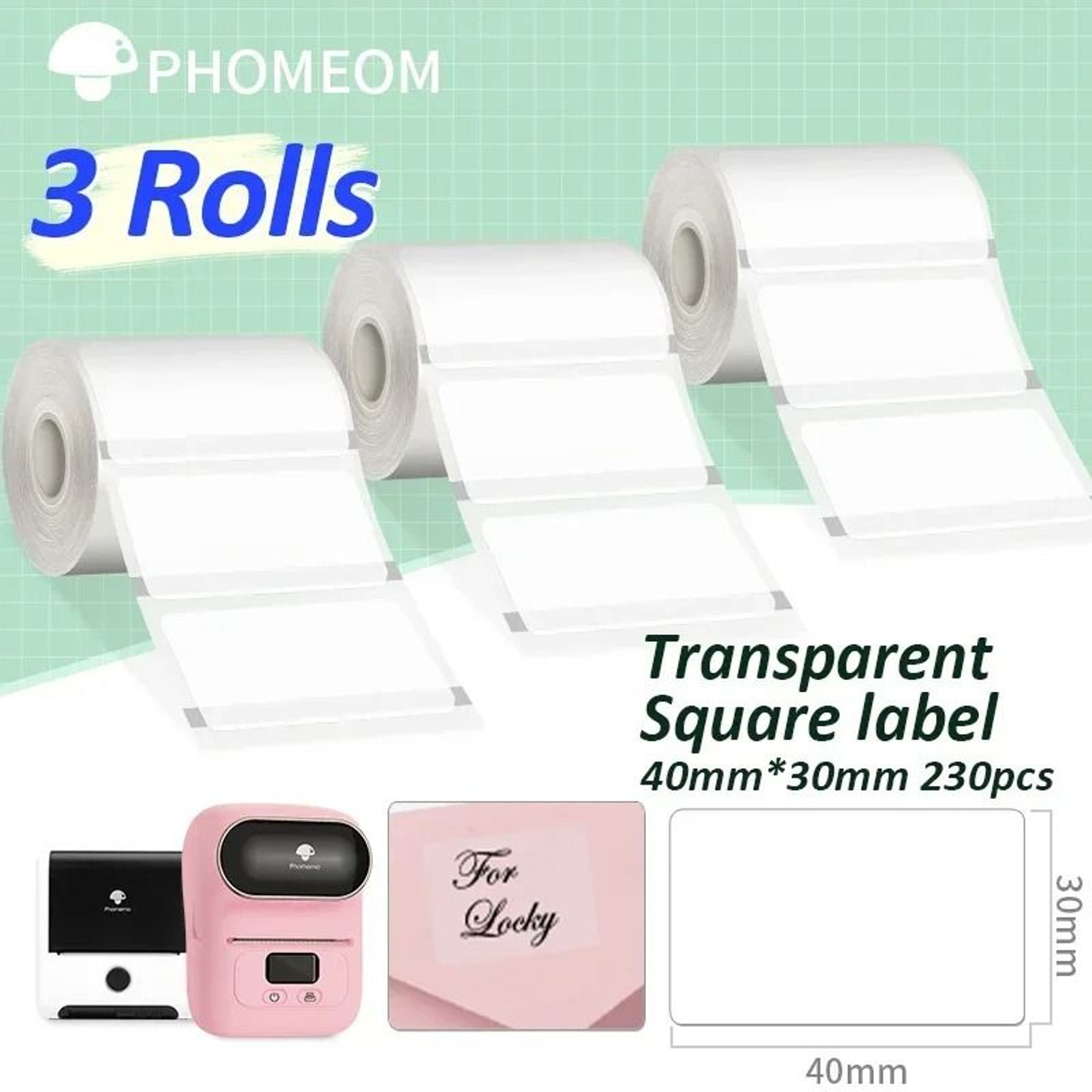 Phomemo 3Roll Thermal Clear Label Paper 40x30mm For M110 M221 M220 M120  M200 Label Printers 17