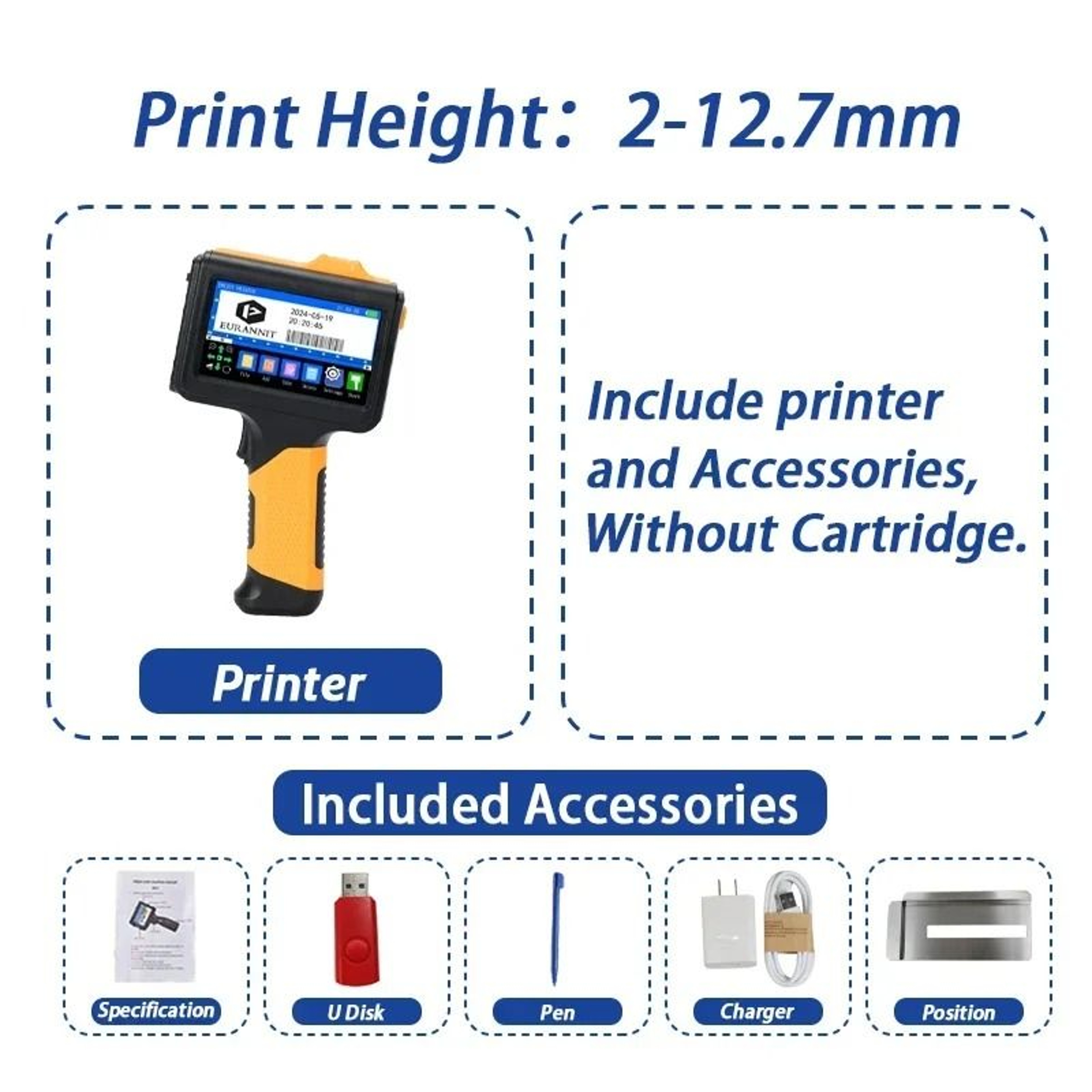 EURANNIT E19 127mm Handheld Thermal Inkjet Printer Portable Coding Machine For Expiry Date  QR Barc 6