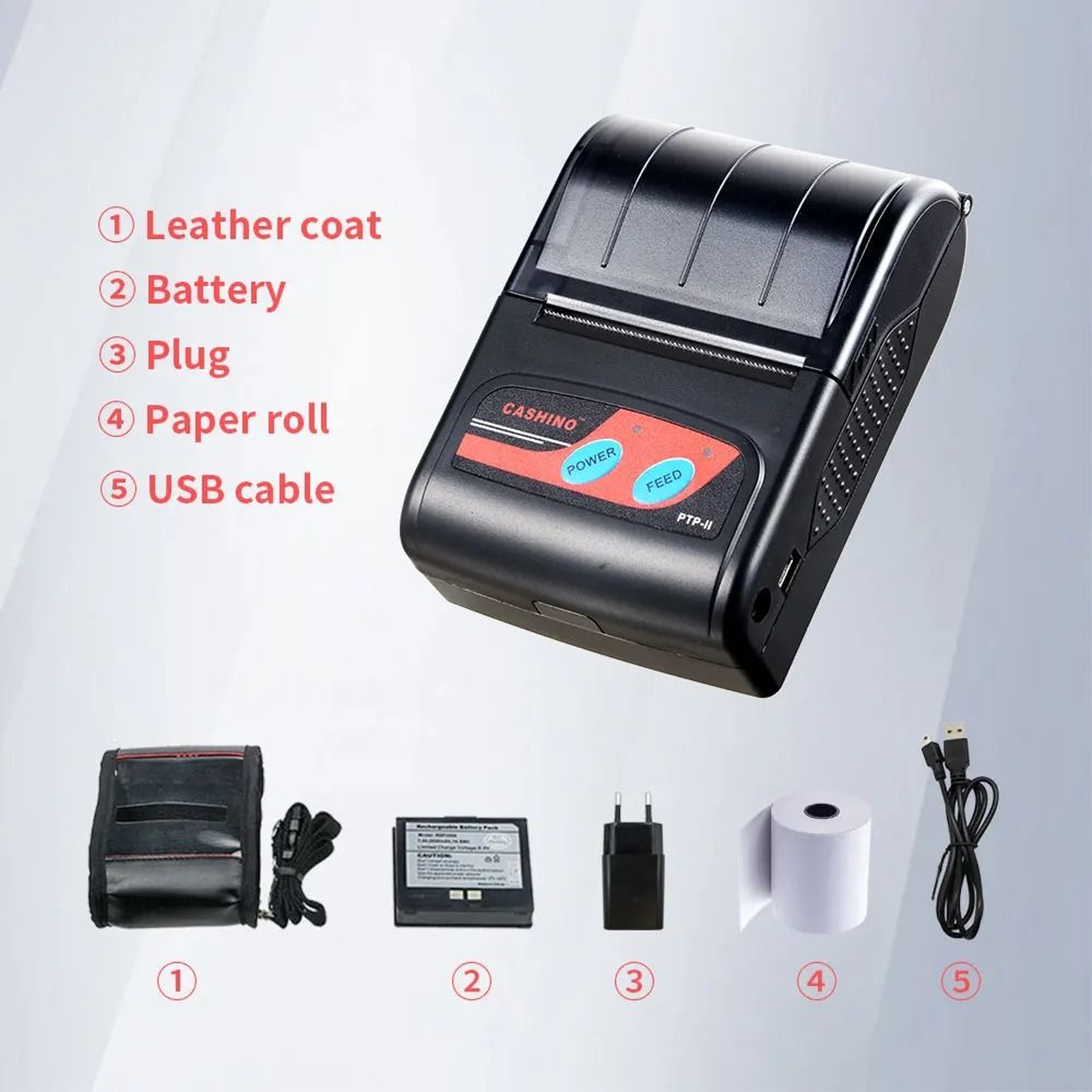 Cashino PTPII 2Inch 58mm Mini Portable Mobile Bluetooth Thermal Receipt Printer With 2000mAh Batter 5
