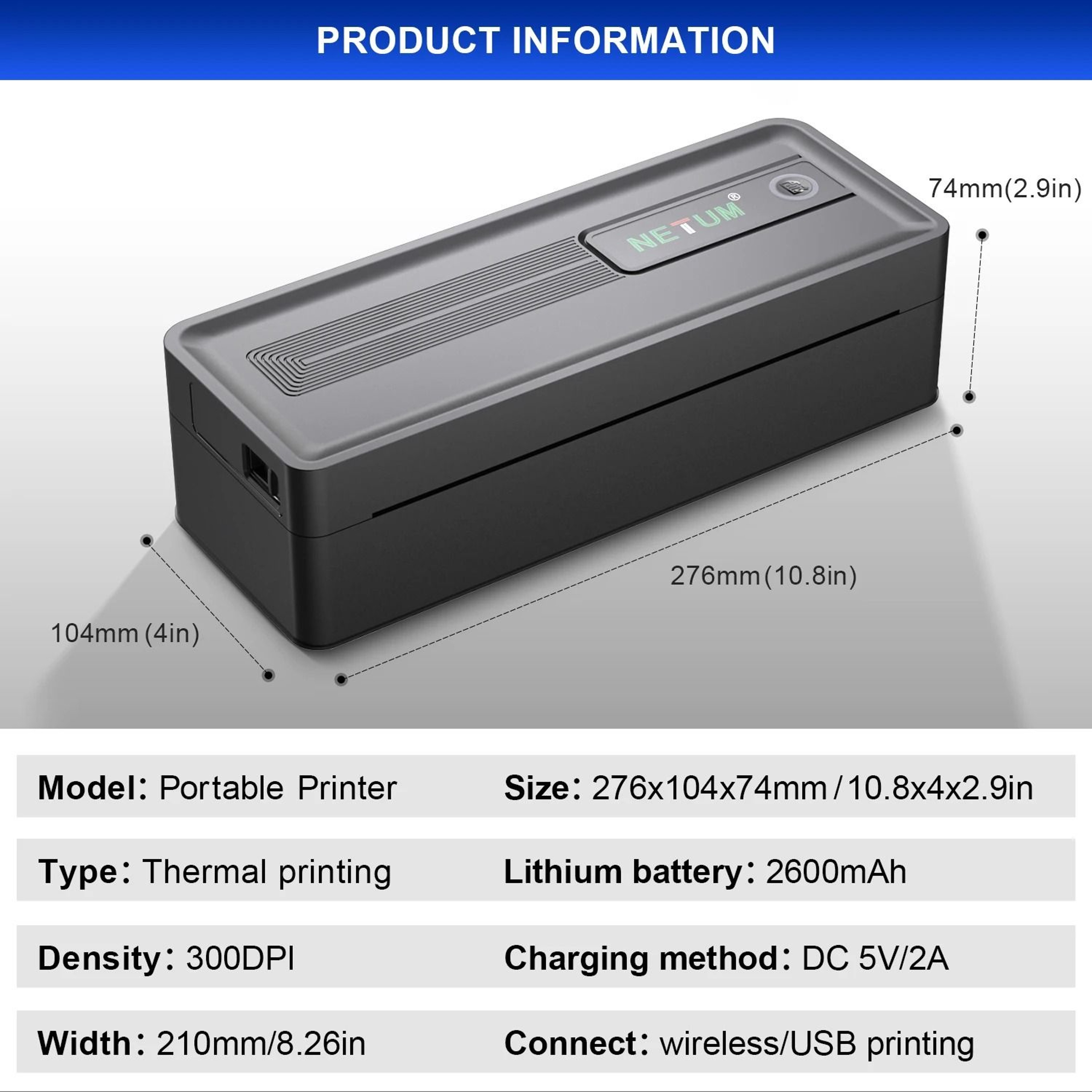 A4 300DPI Portable Bluetooth Thermal Printer With Internal Paper Compartment  2600mAh Battery For I 4