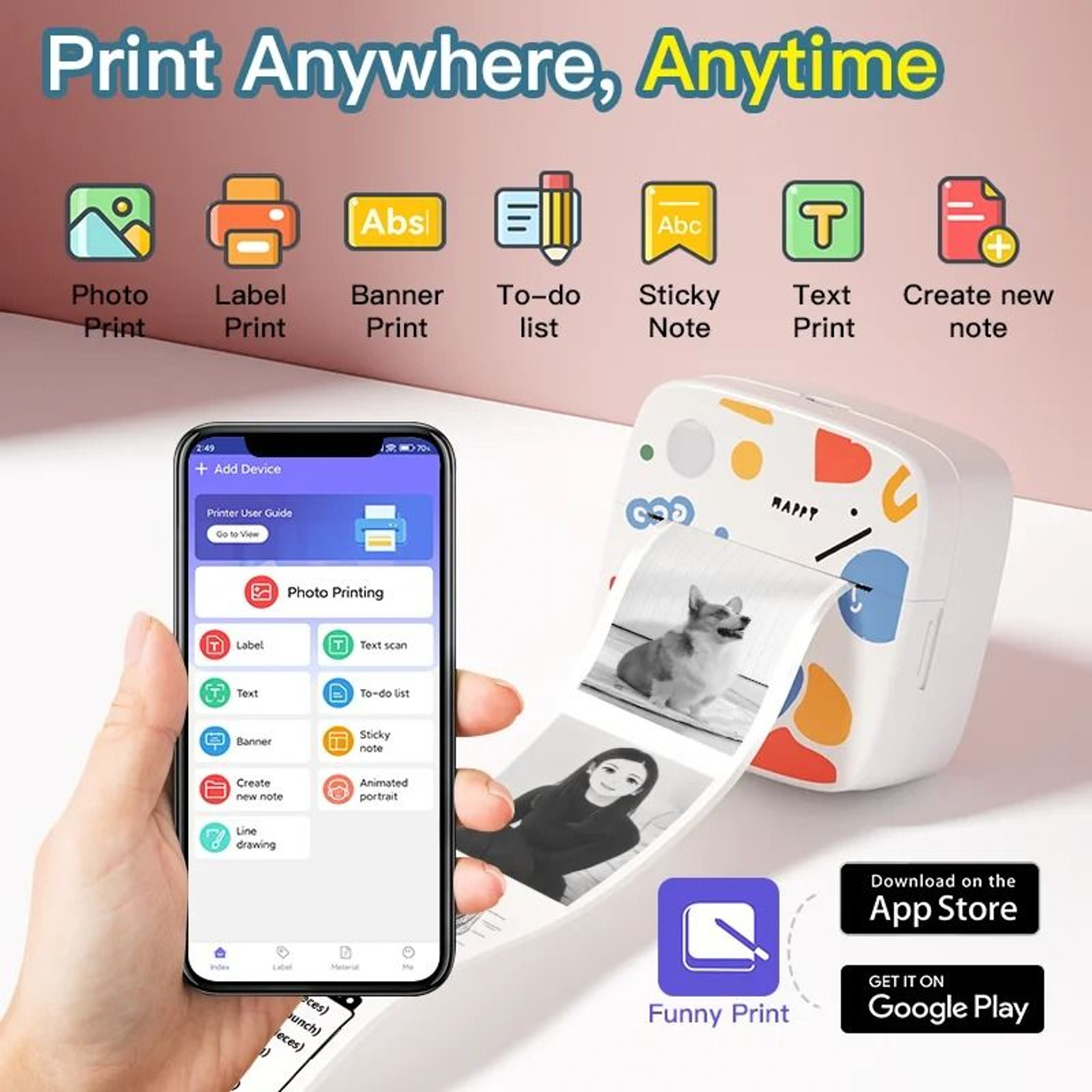 DOLEWA D2 Doodle Mini Portable Thermal Printer Wireless Sticker Maker For Photo  Label DIY Printing 3