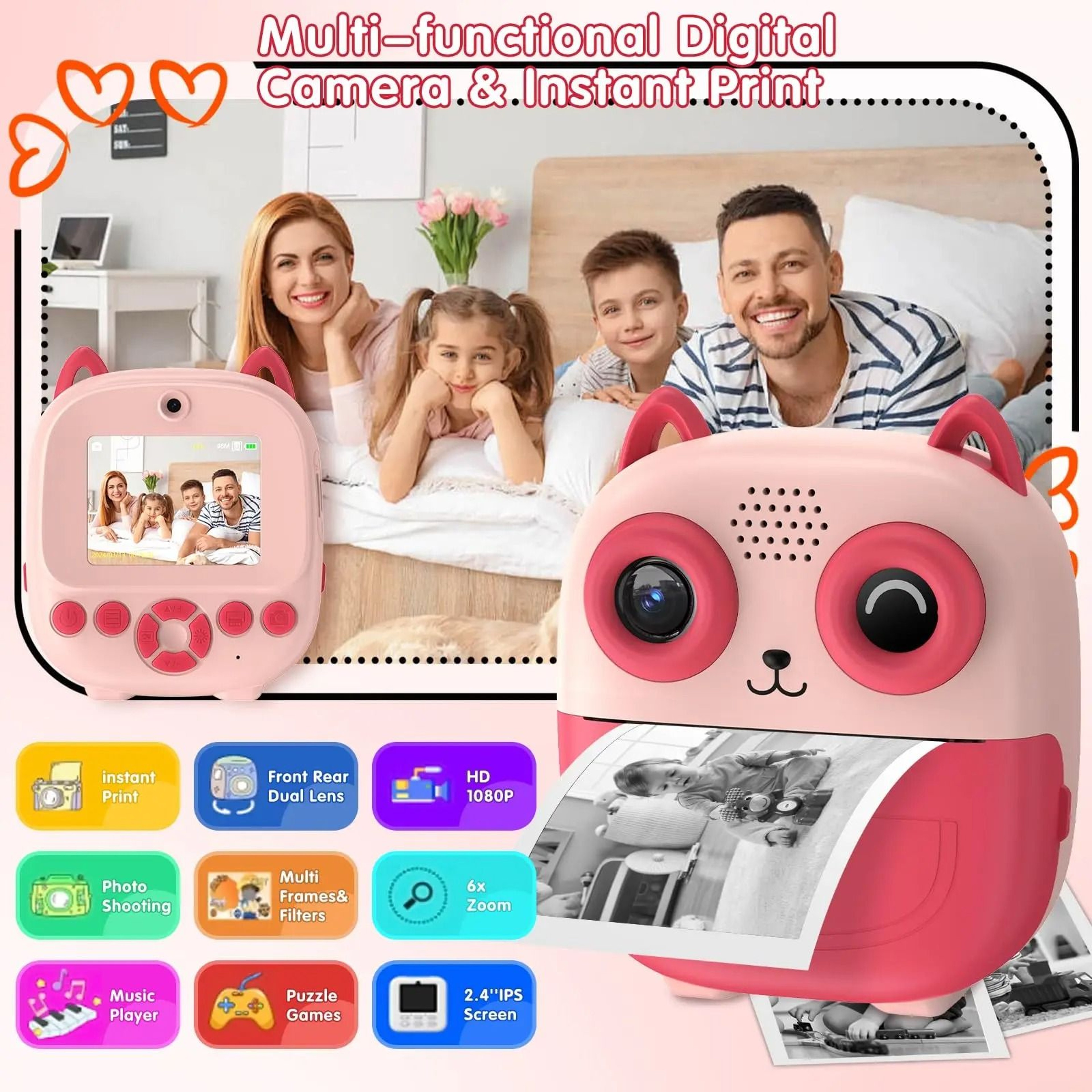 Digital Selfie Instant Print Camera With Thermal Printer  Print Paper Rolls  5 Monochrome Colors 5
