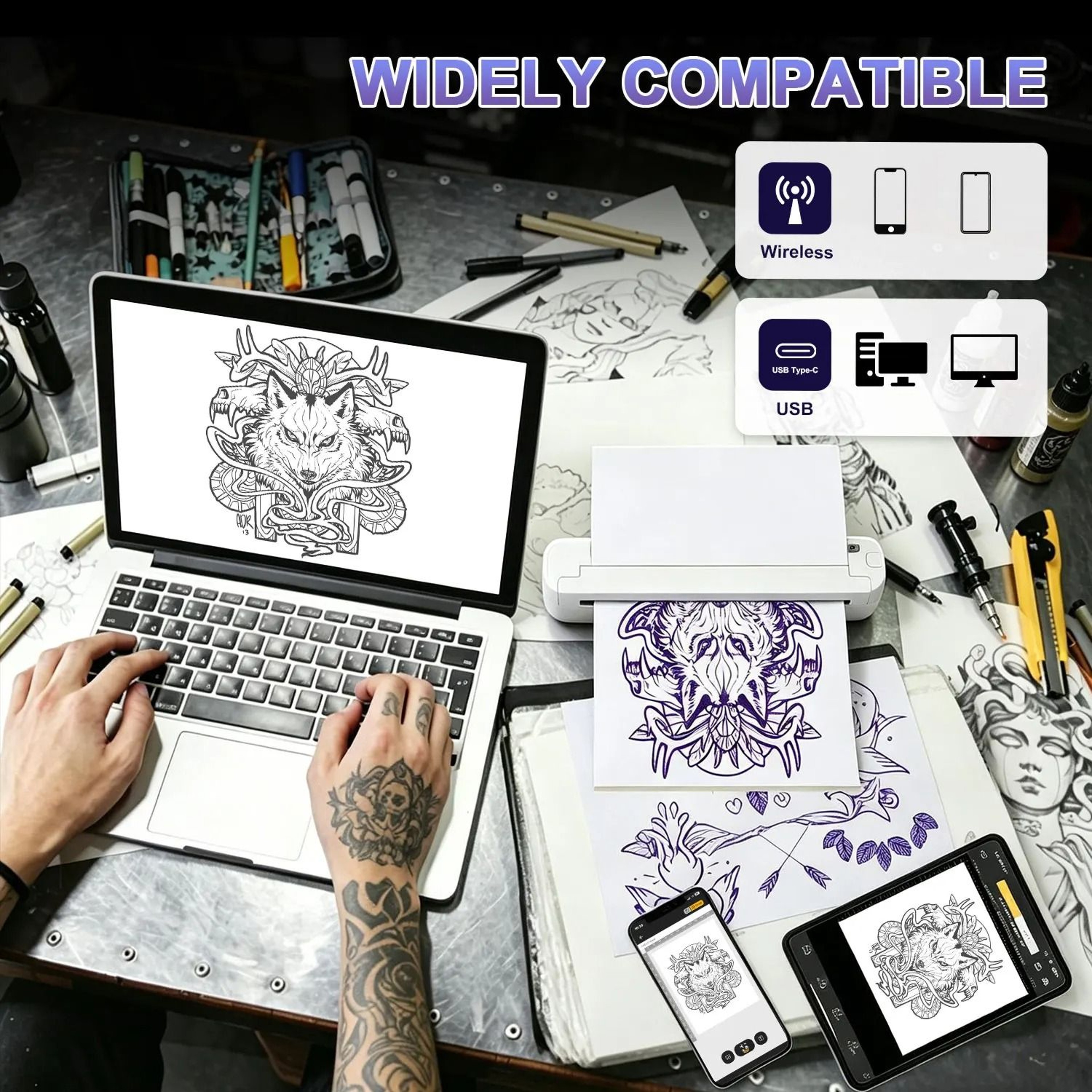 Wireless Bluetooth Thermal Tattoo Stencil Printer 455g Portable Transfer Machine With 15 Transfer P 3