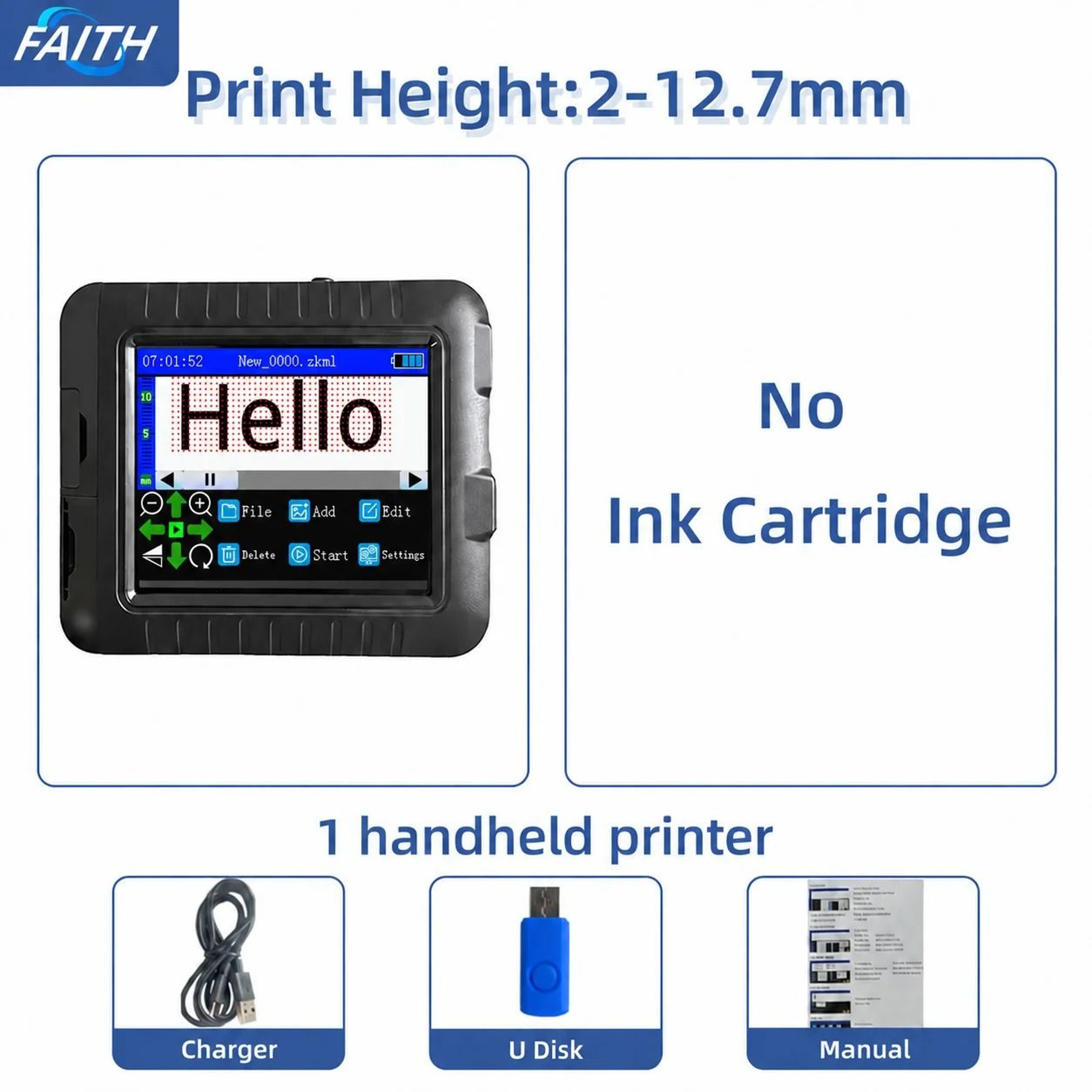 Faith KD360M Portable Mini Thermal Printer Variable Dynamic Database Shipping Label Machine Barcode 9