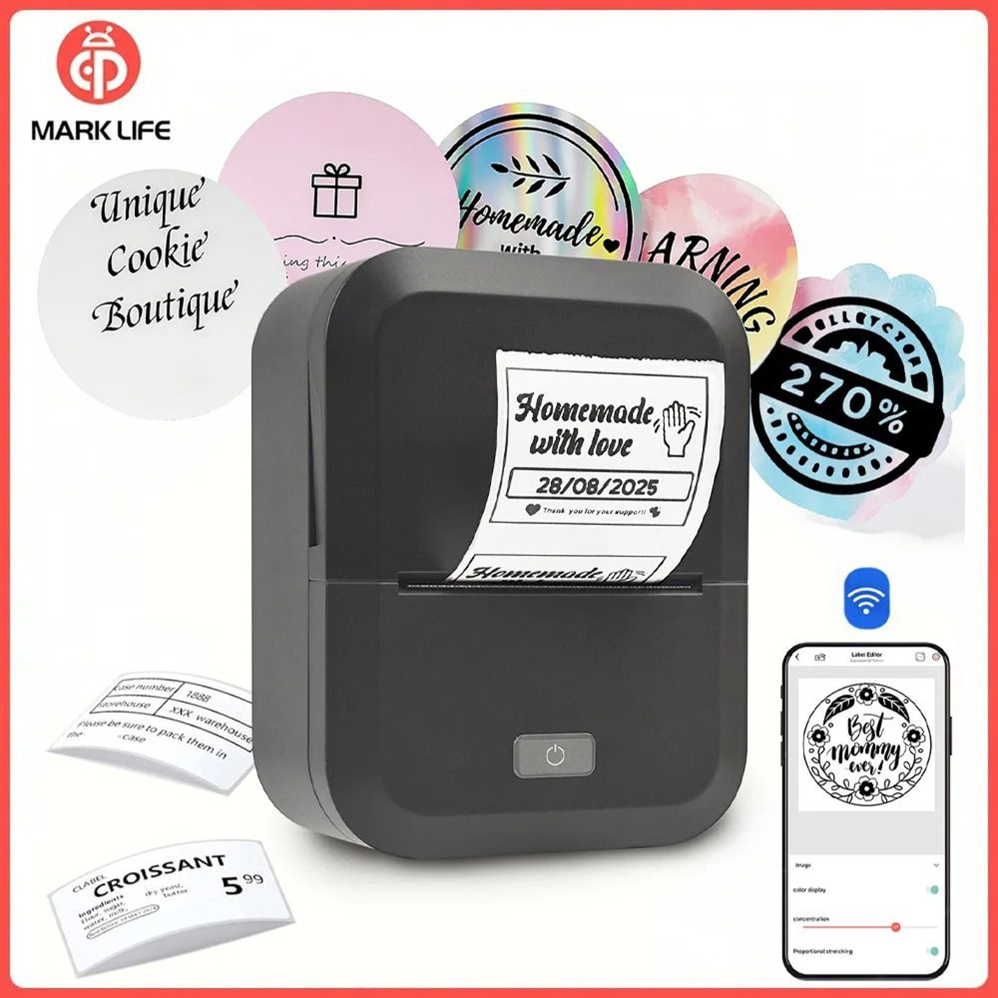 Marklife X2 Thermal Label Printer Wireless Pocket Sticker Maker Machine Compatible With Mobile Phon 0
