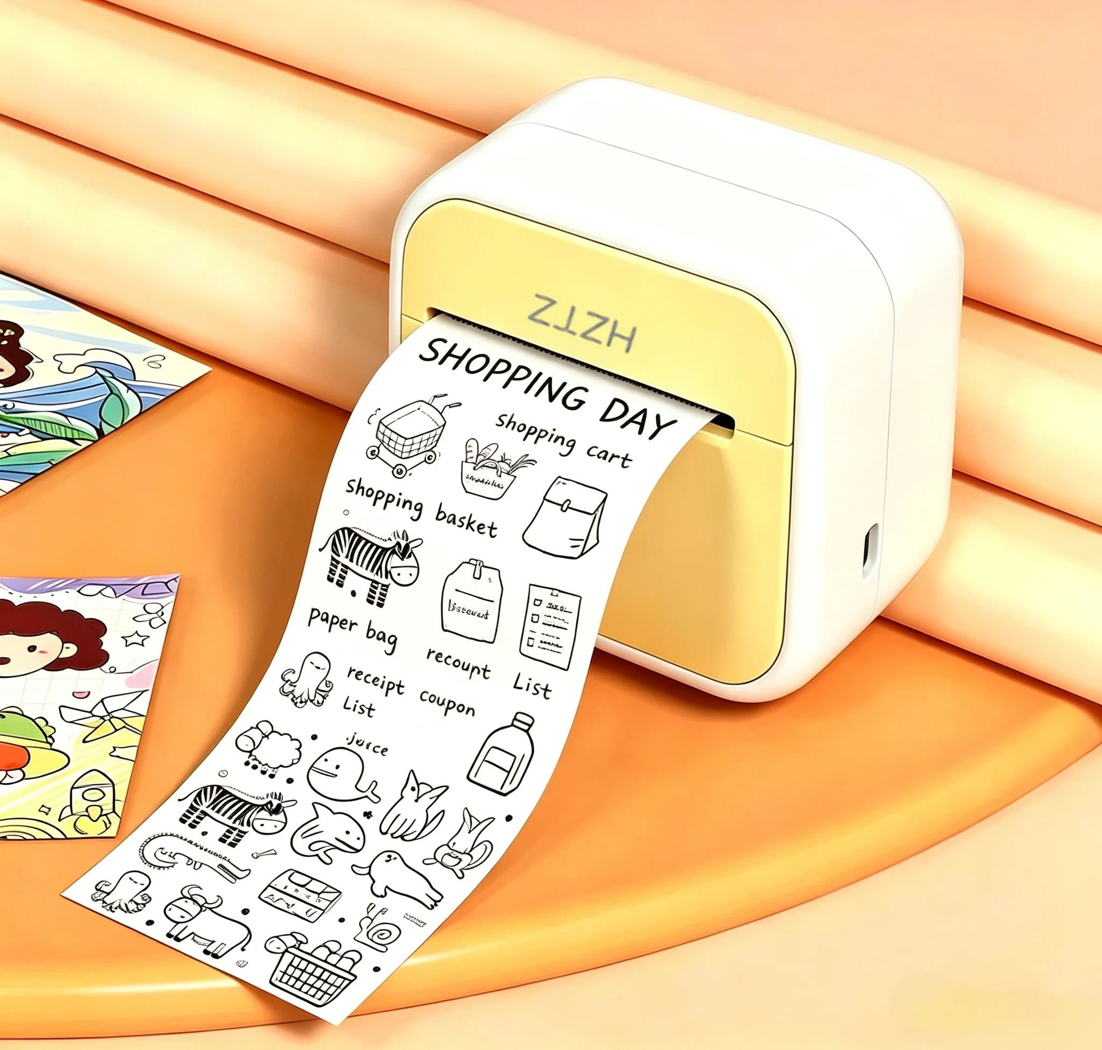 Portable Wireless Mini Thermal Photo Printer Bundle With 12 Rolls Paper Set  USB Interface 1