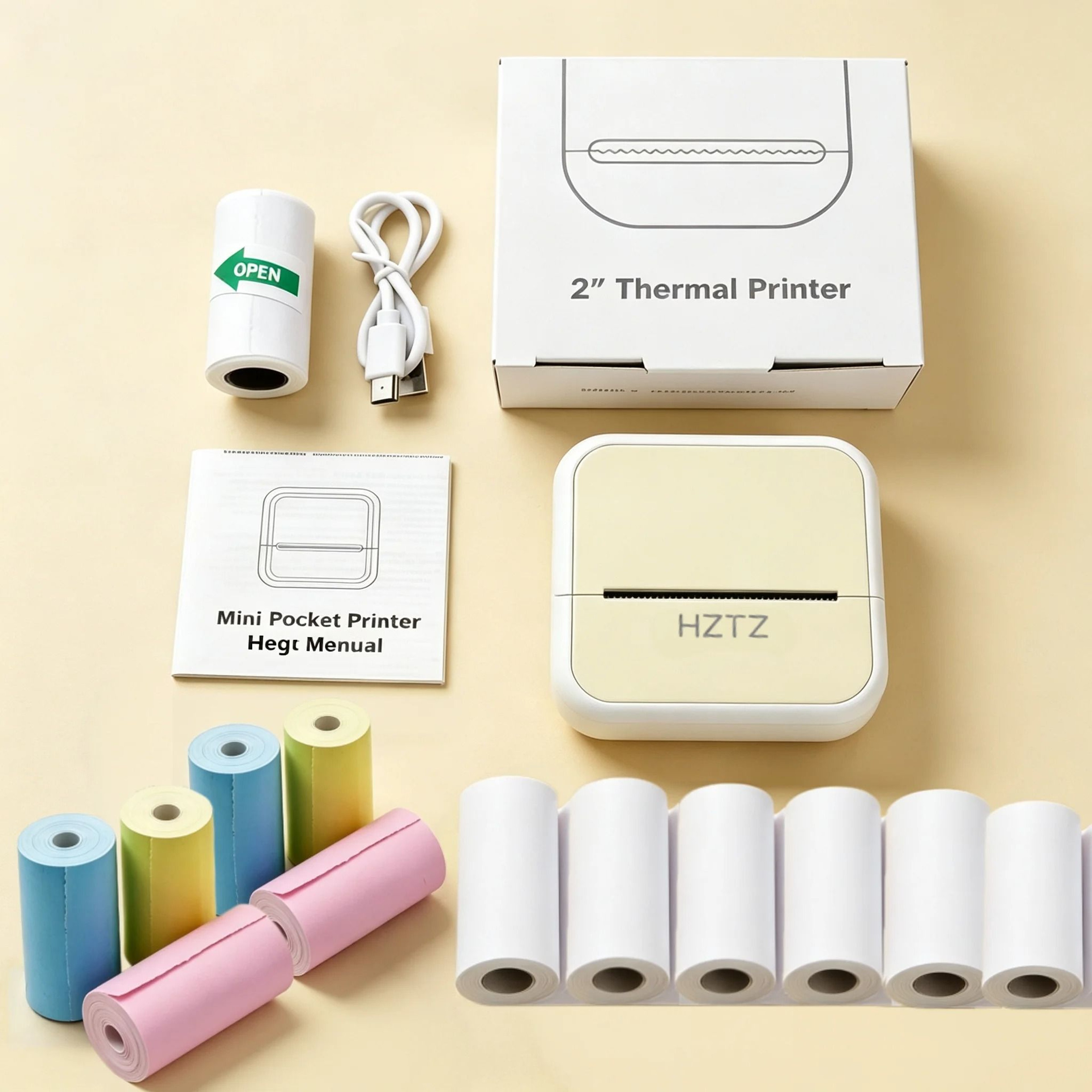 Portable Wireless Mini Thermal Photo Printer Bundle With 12 Rolls Paper Set  USB Interface 8