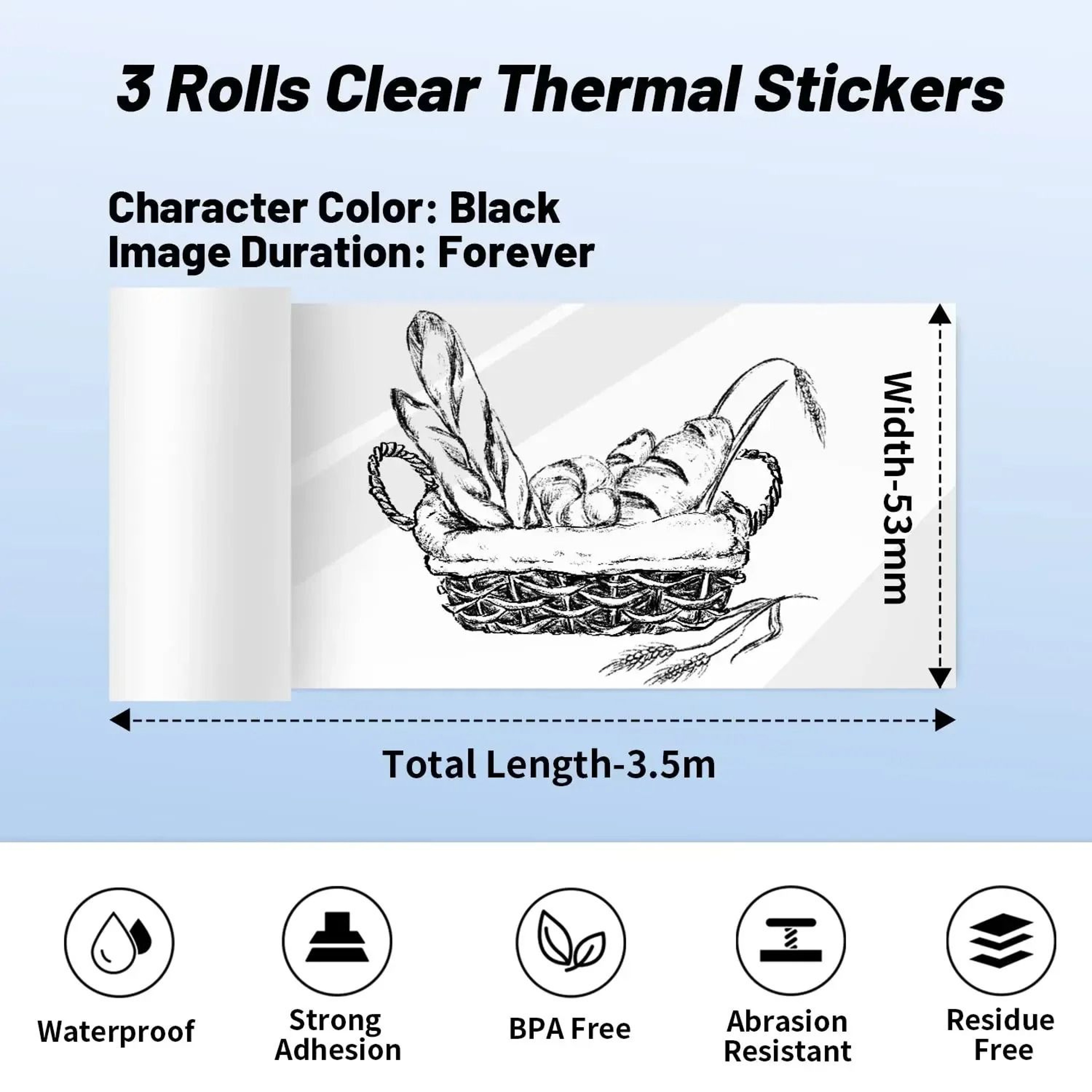 Official Phomemo 3 Rolls 50mm X 35m Transparent SelfAdhesive Thermal Paper BPAFree Sticker Set 1