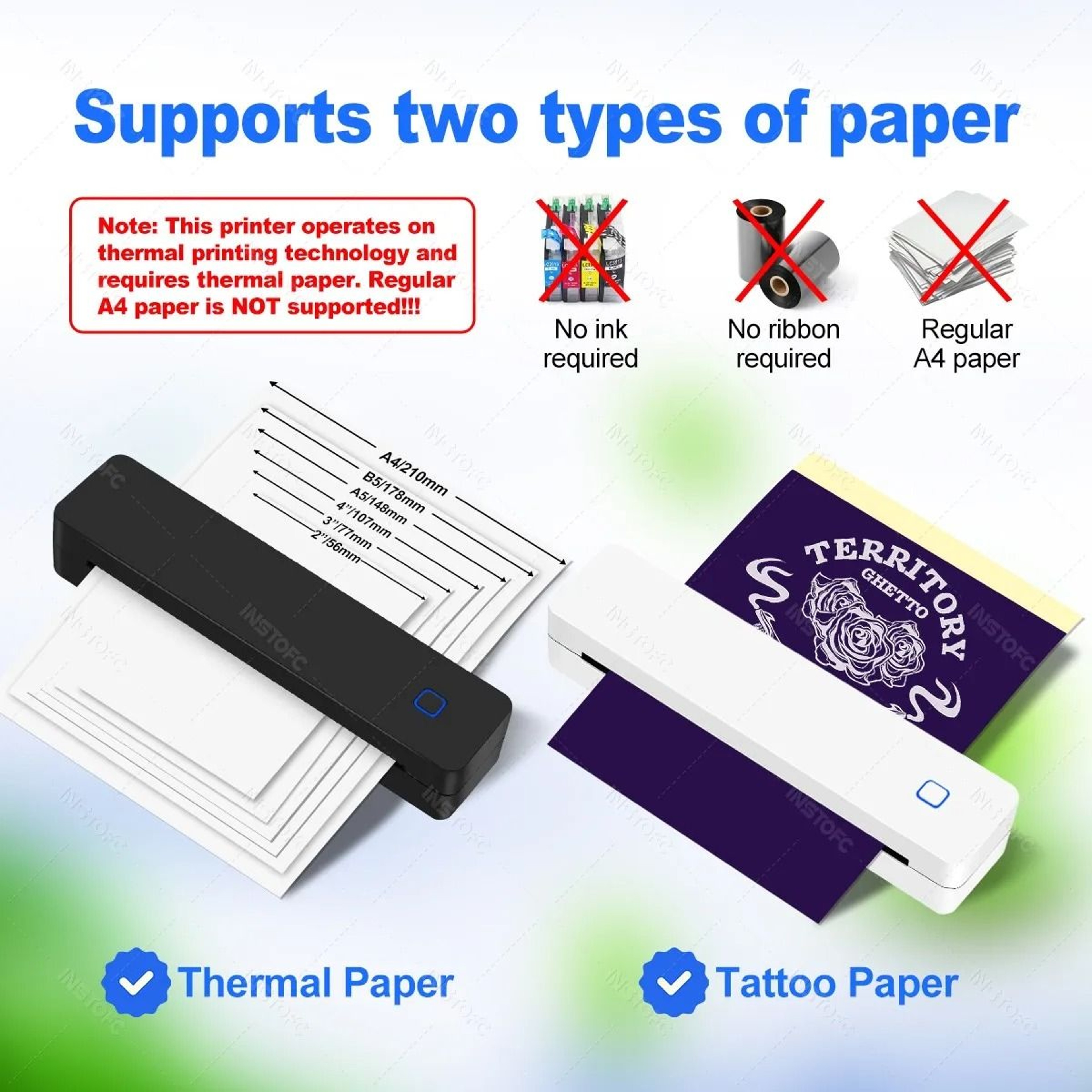 Portable A4 Mini Thermal Printer Wireless Bluetooth Inkless Maker For Home Office  School 2