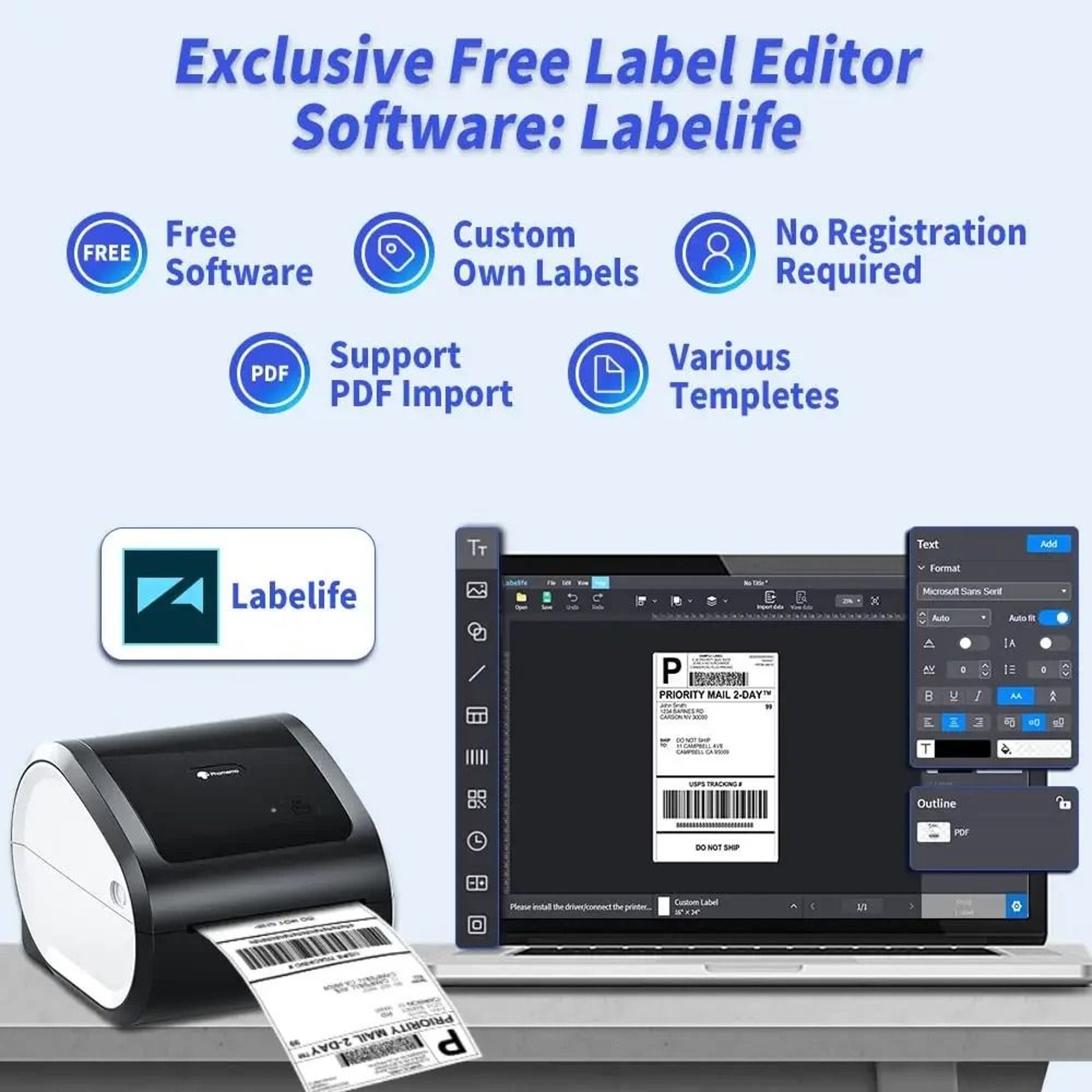 Wireless Bluetooth Thermal Shipping Label Printer 100x150mm Maker For Small Business 3