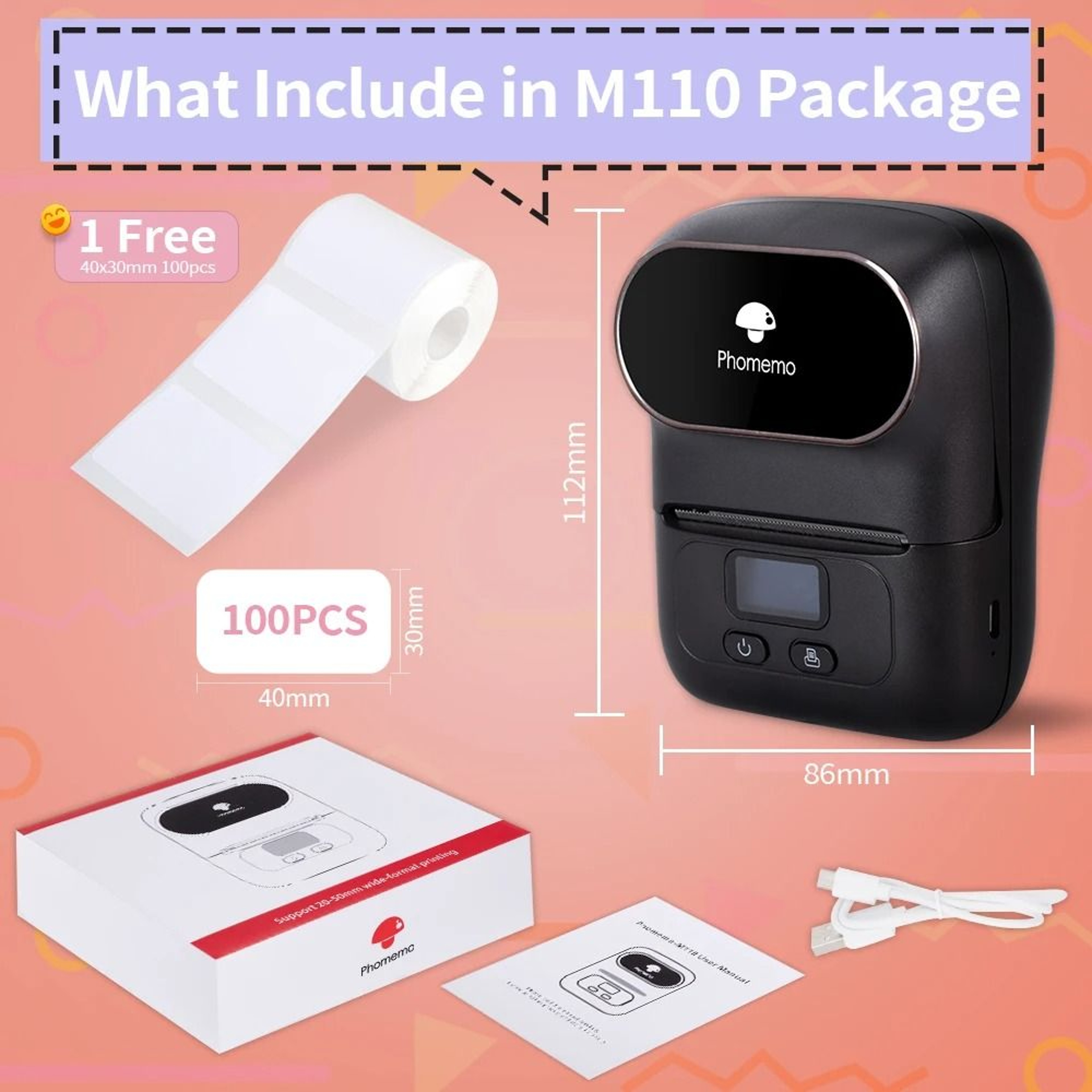 Phomemo M110 Portable Mini Thermal Label Printer Wireless Bluetooth Sticker Tag Maker 5