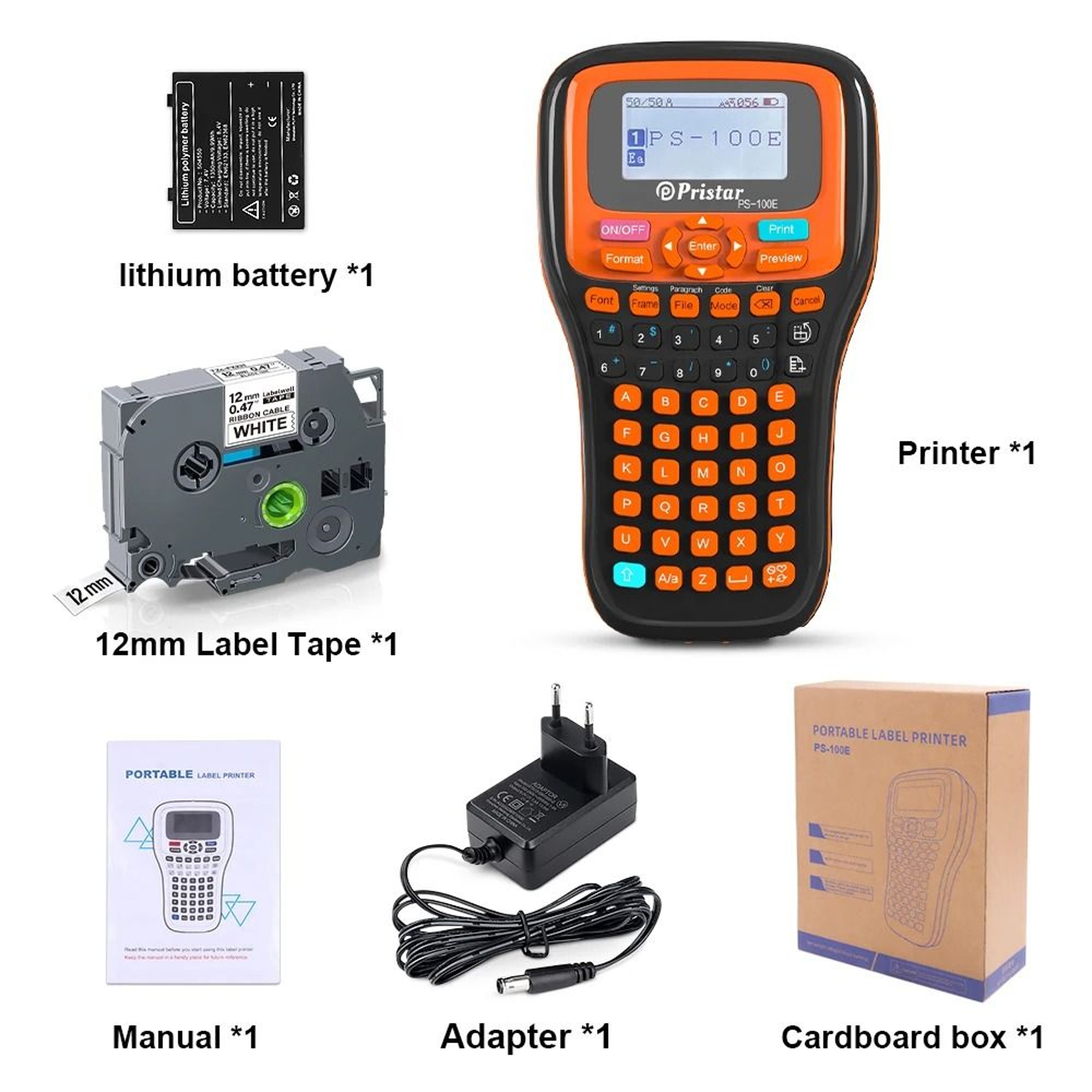 Portable Industrial Label Maker PS100E Kit With Hard Case  3PK TZe Tapes For Brother PTouch Replace 5