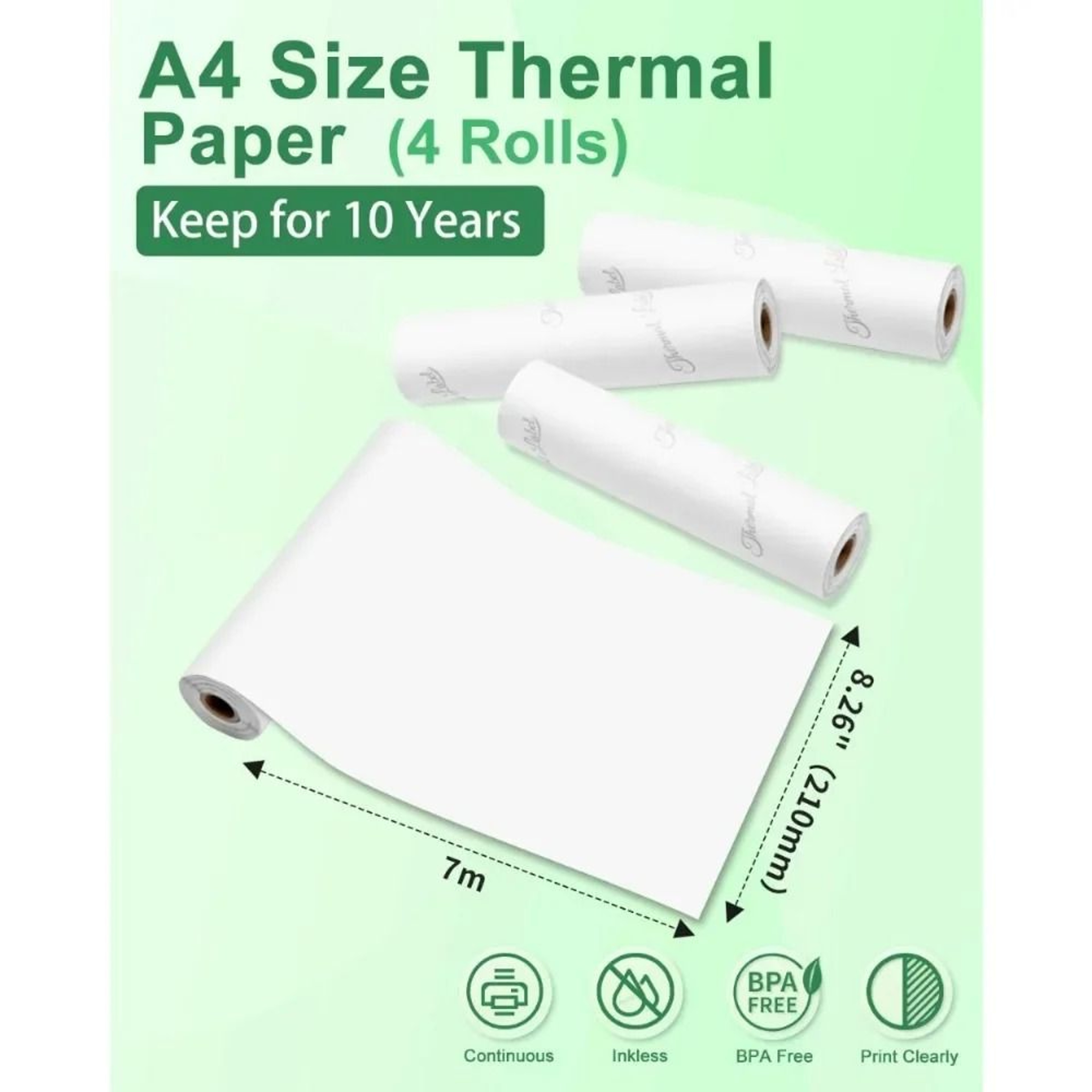 A4 Thermal Paper Rolls 210mm Continuous White Print Paper Compatible With M832 Portable Printer 1
