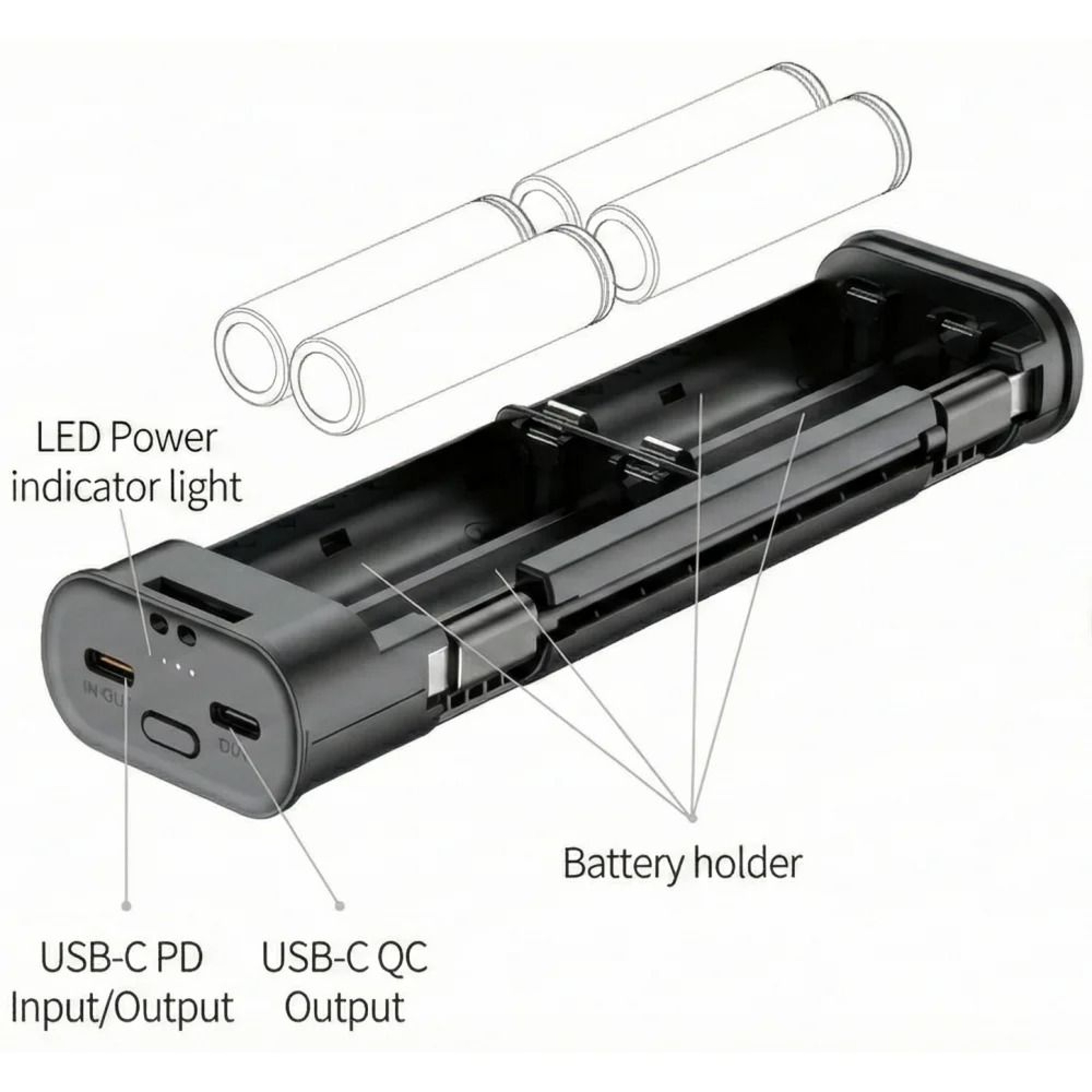 Budi 18650 Battery Fast Charger 20W PD Power Bank With SIM  TF Card Storage Case 3