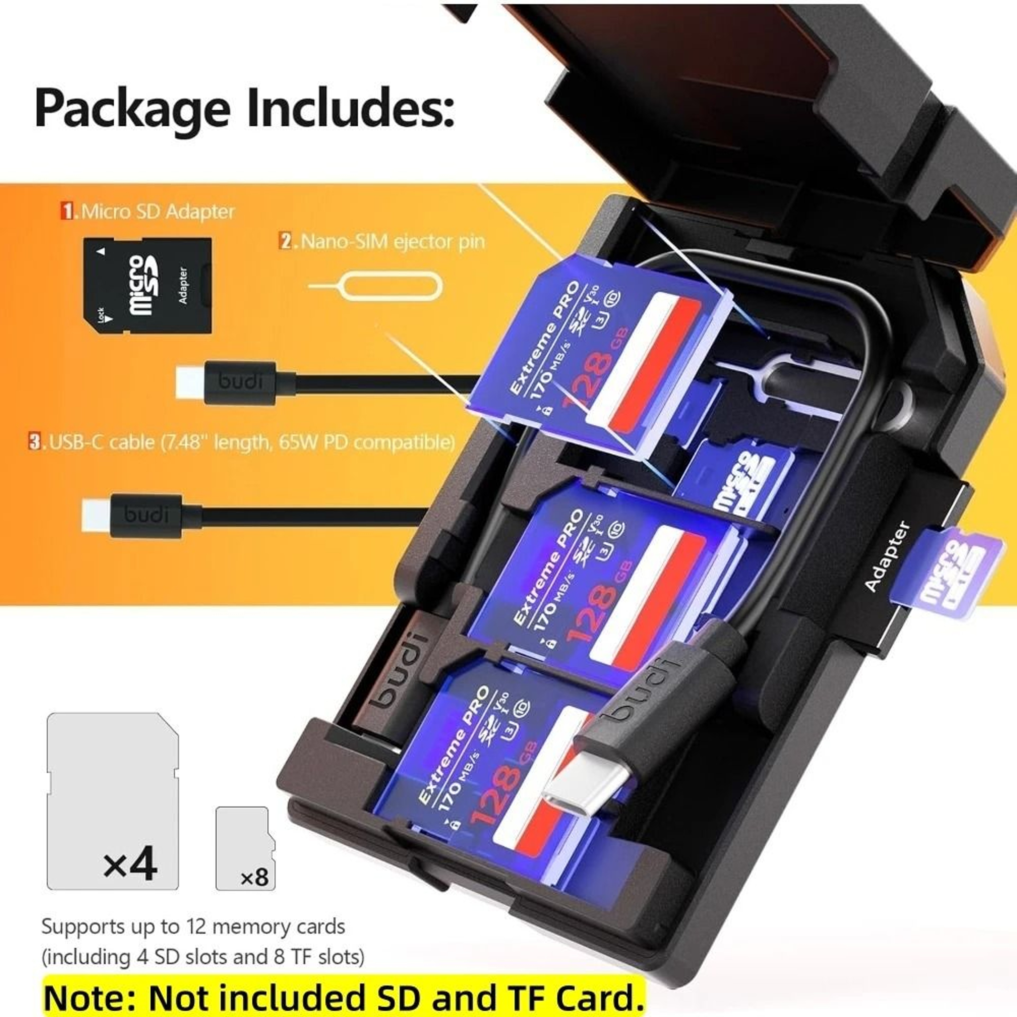 BUDI MultiSlot SD  TF Memory Card Storage Case With HighSpeed USBC Card Reader 3