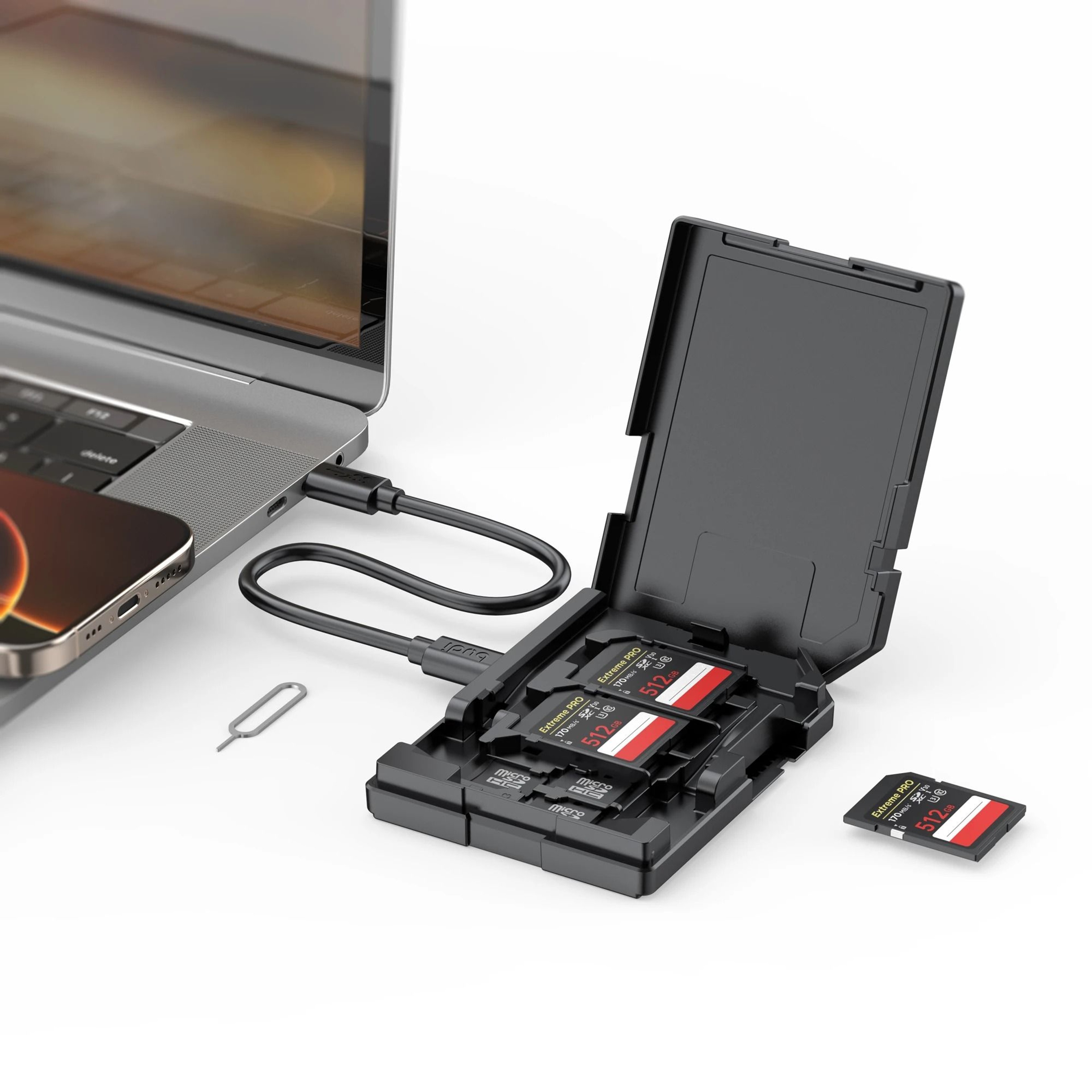 BUDI AllinOne MultiSlot SD Memory Card Storage Case  Dual USBA  TypeC HighSpeed Card Reader 0