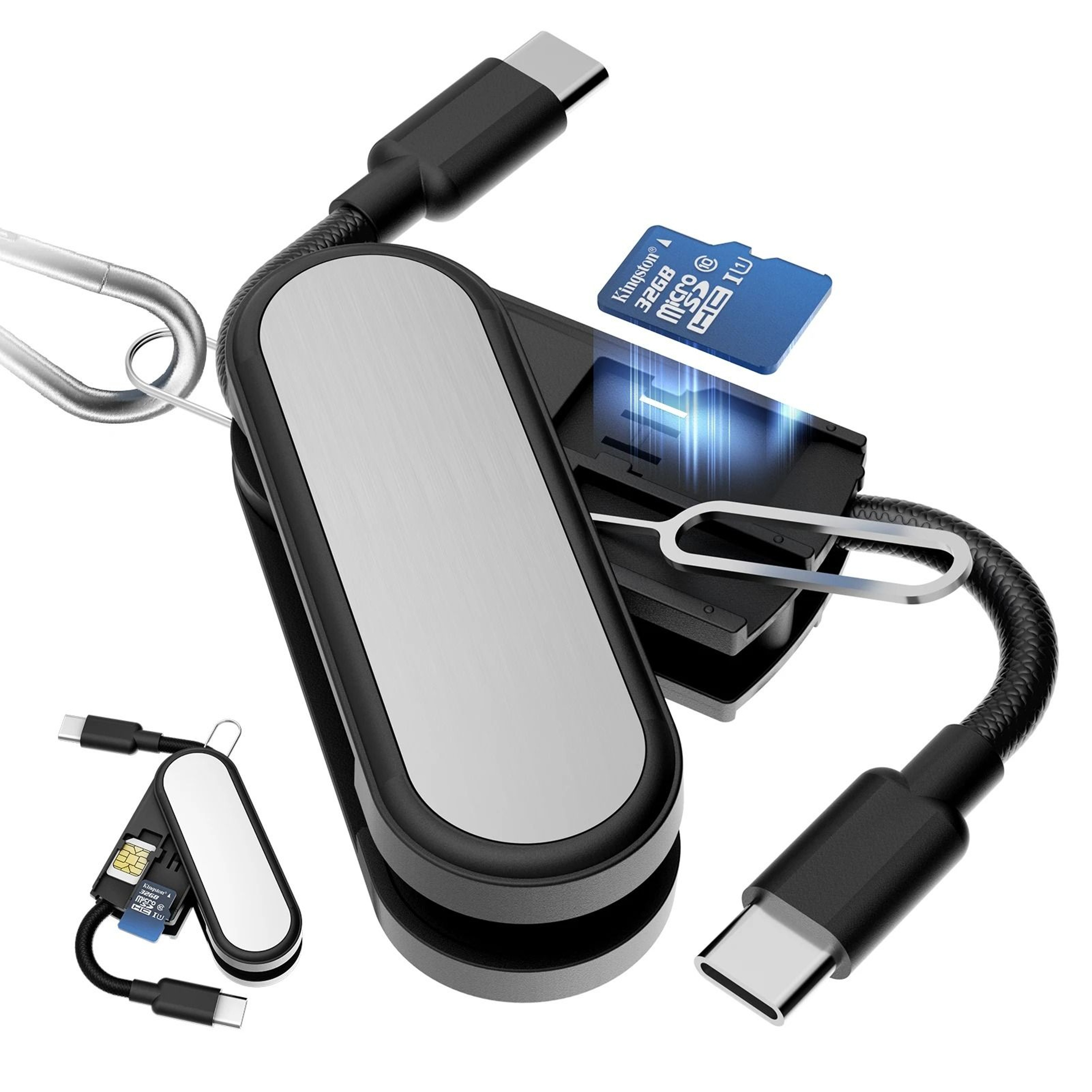 BUDI 65W USBC To USBC Fast Charging Cable With SIM Card Removal Pin  Memory Card Storage Case 0