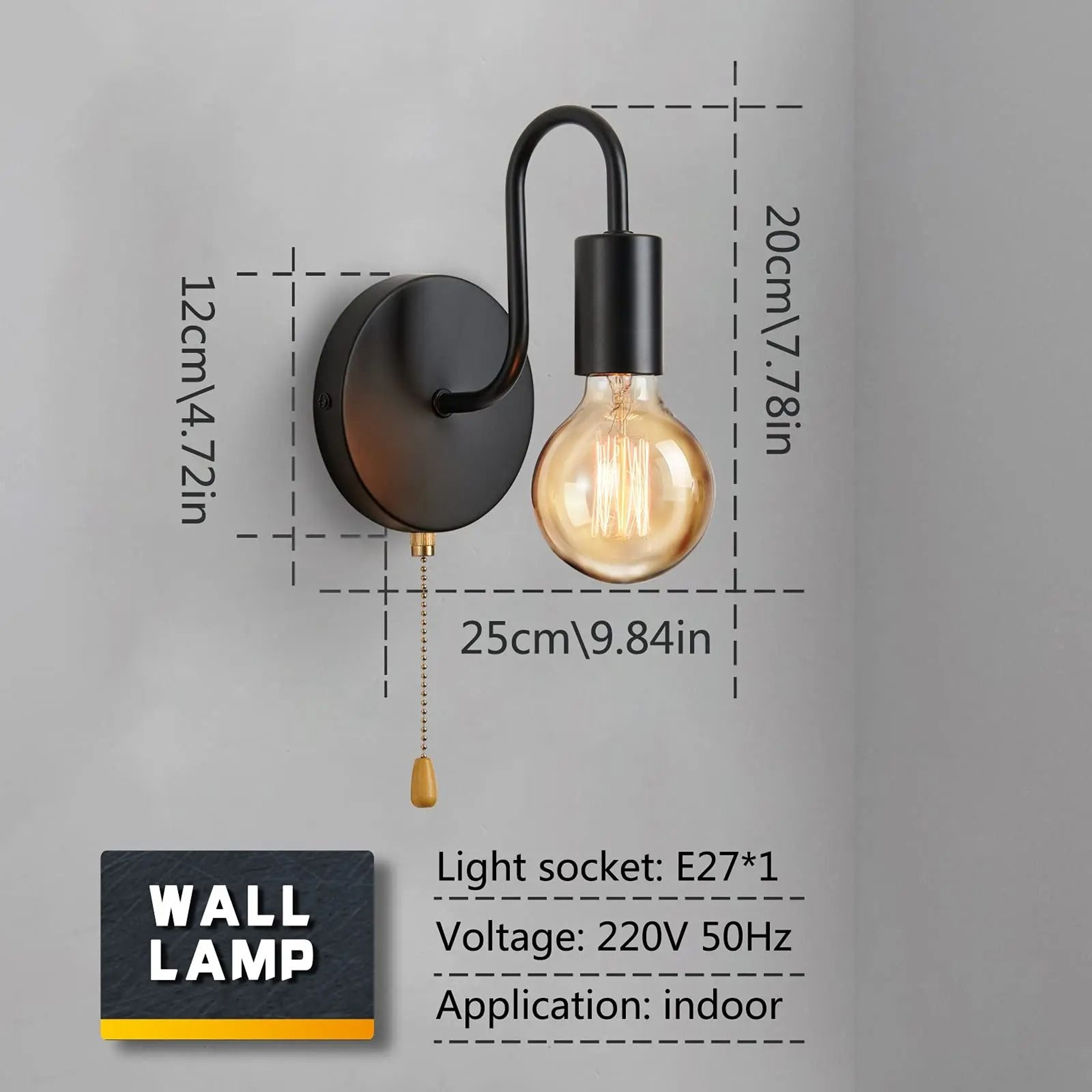 Nordic Industrial Black Iron Wall Sconce  Modern E27 Bedside  Vanity Lamp Fixture 2