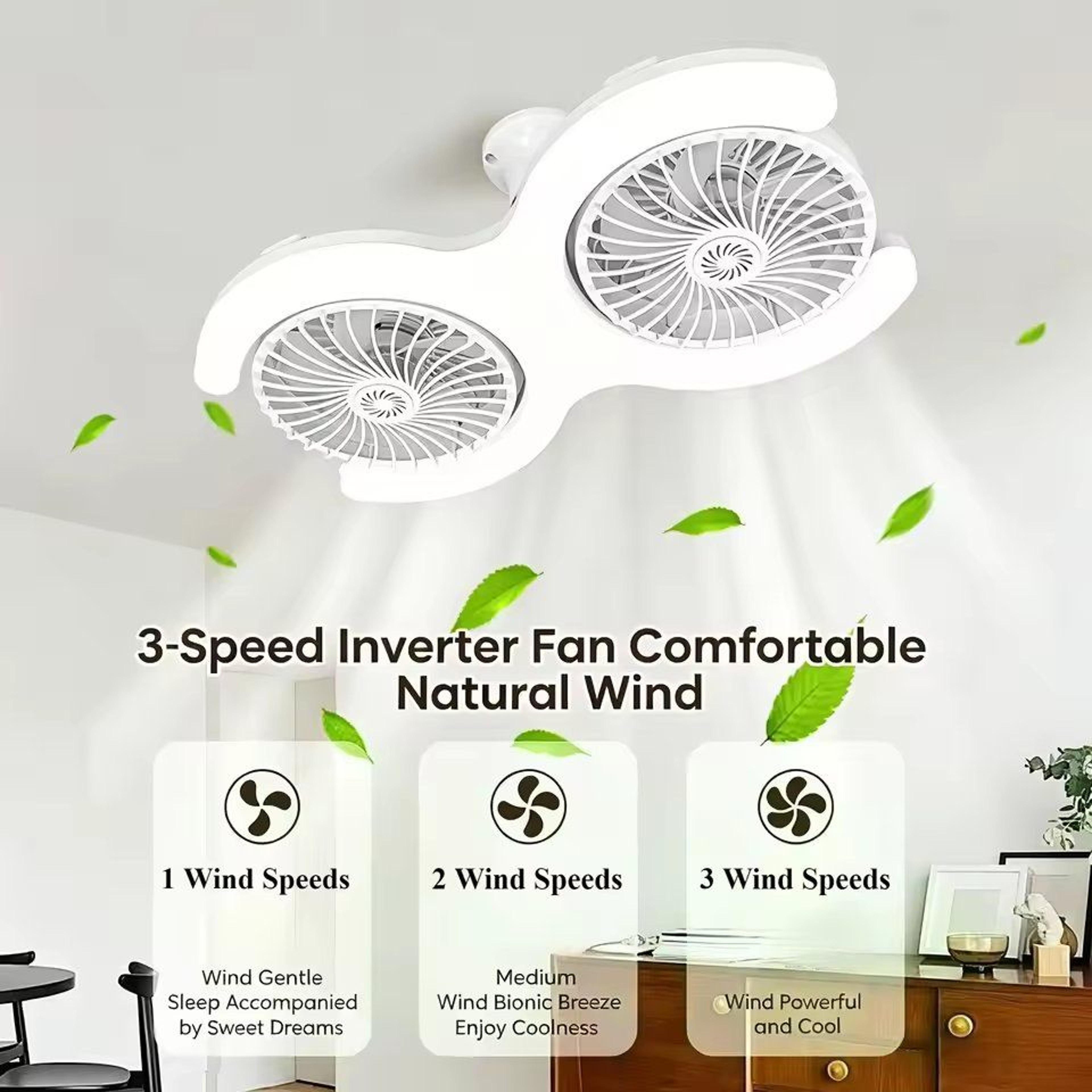 DualHead E27 Socket Ceiling Fan With LED Light  Remote  Silent MultiAngle Airflow Lamp 1