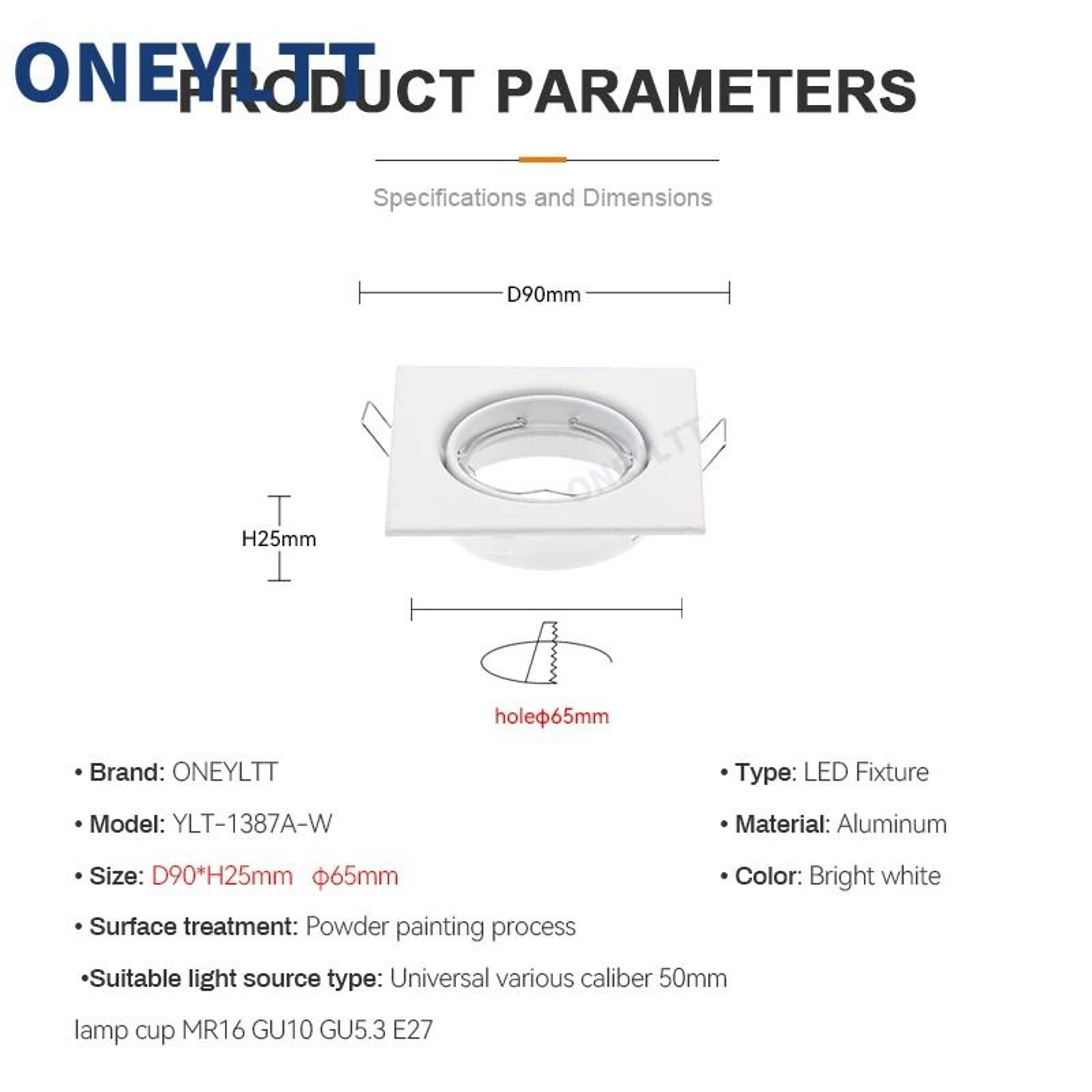 Architectural Square Recessed Spotlight Frame  Adjustable GU10 MR16 Ceiling Downlight Fitting 3
