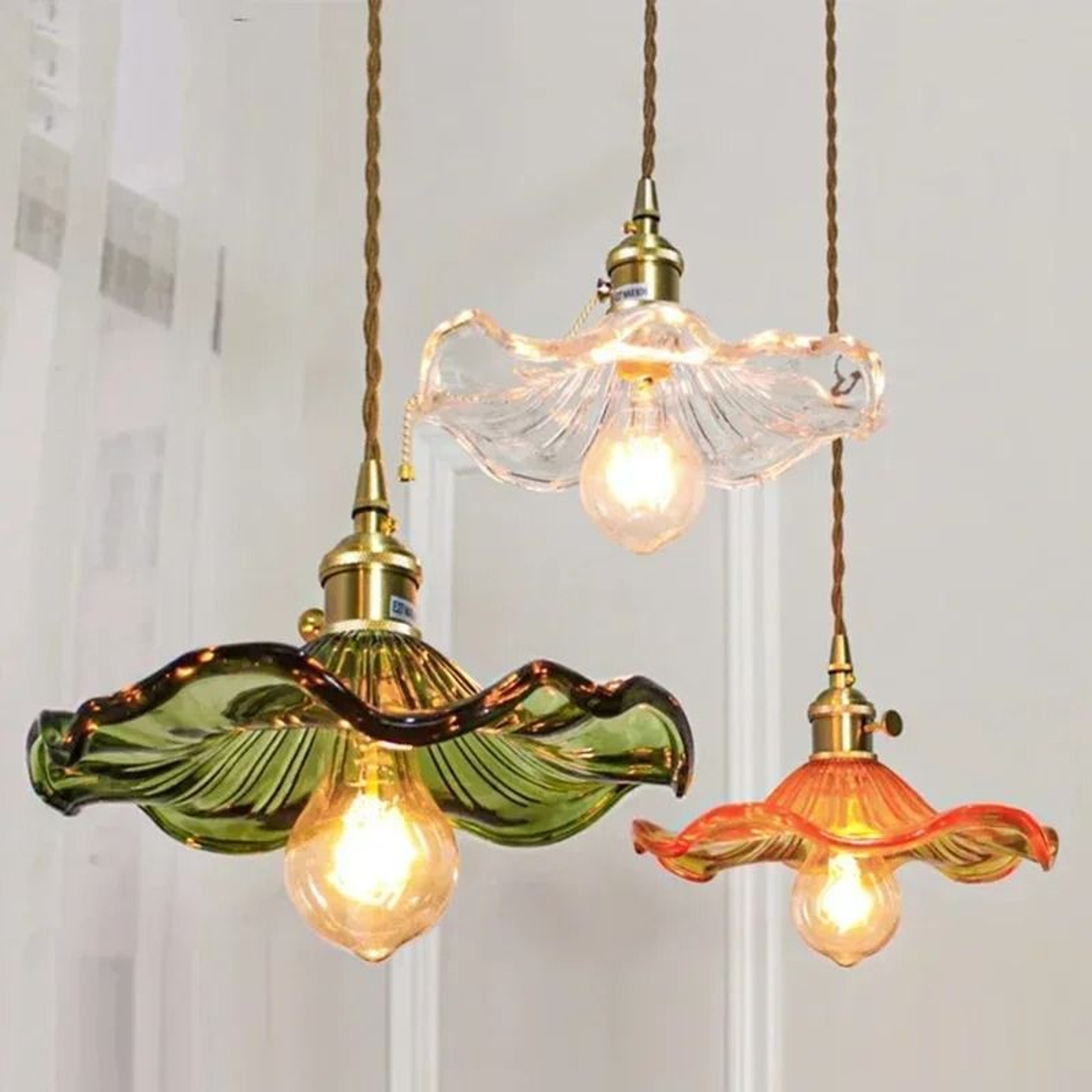 Nordic Colorful Glass  Brushed Copper Pendant Light  Modern Minimalist Hanging Fixture For Bedroom  0