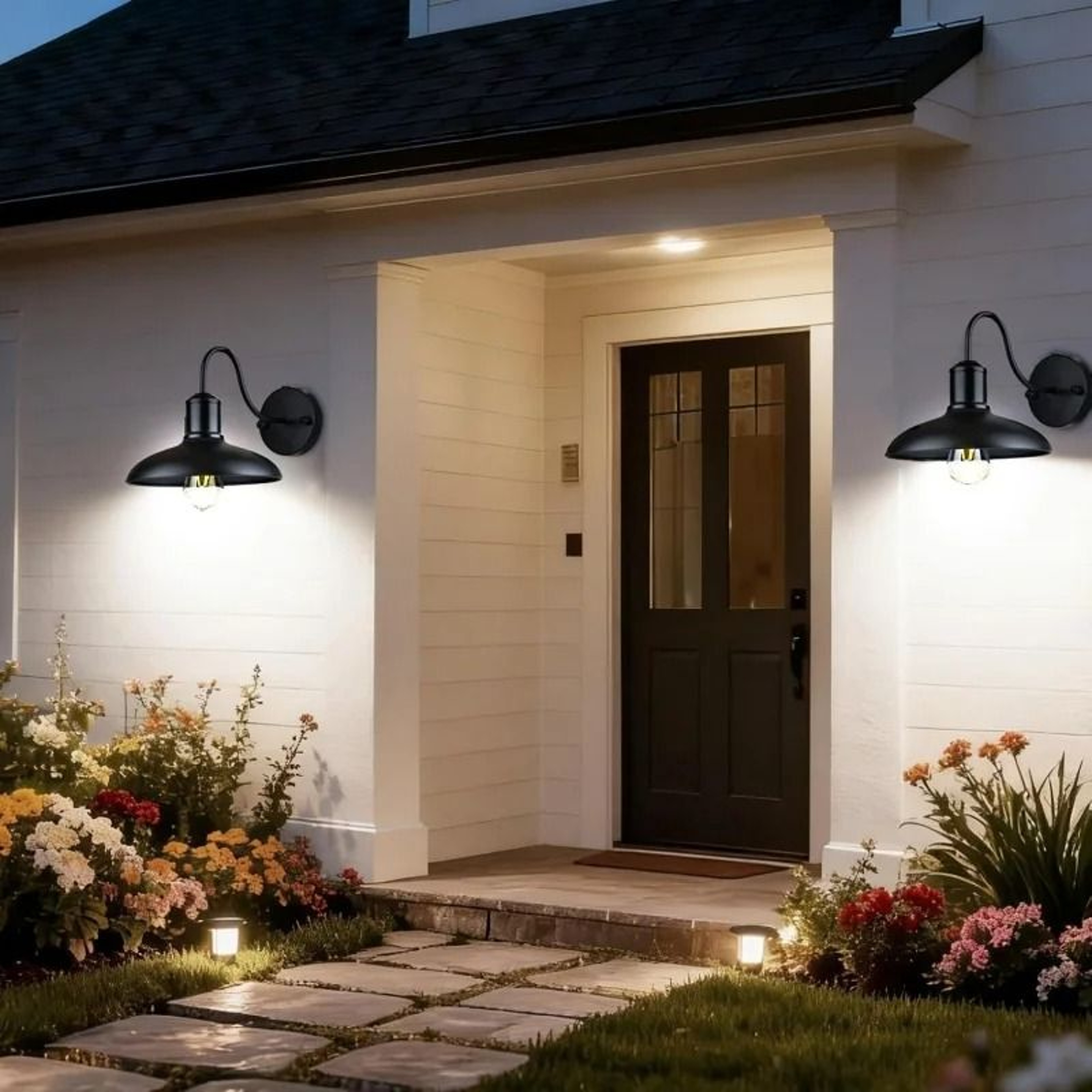Retro Industrial Black Outdoor Wall Sconce  Waterproof Gooseneck Barn Light For Porch Garage  Patio 2