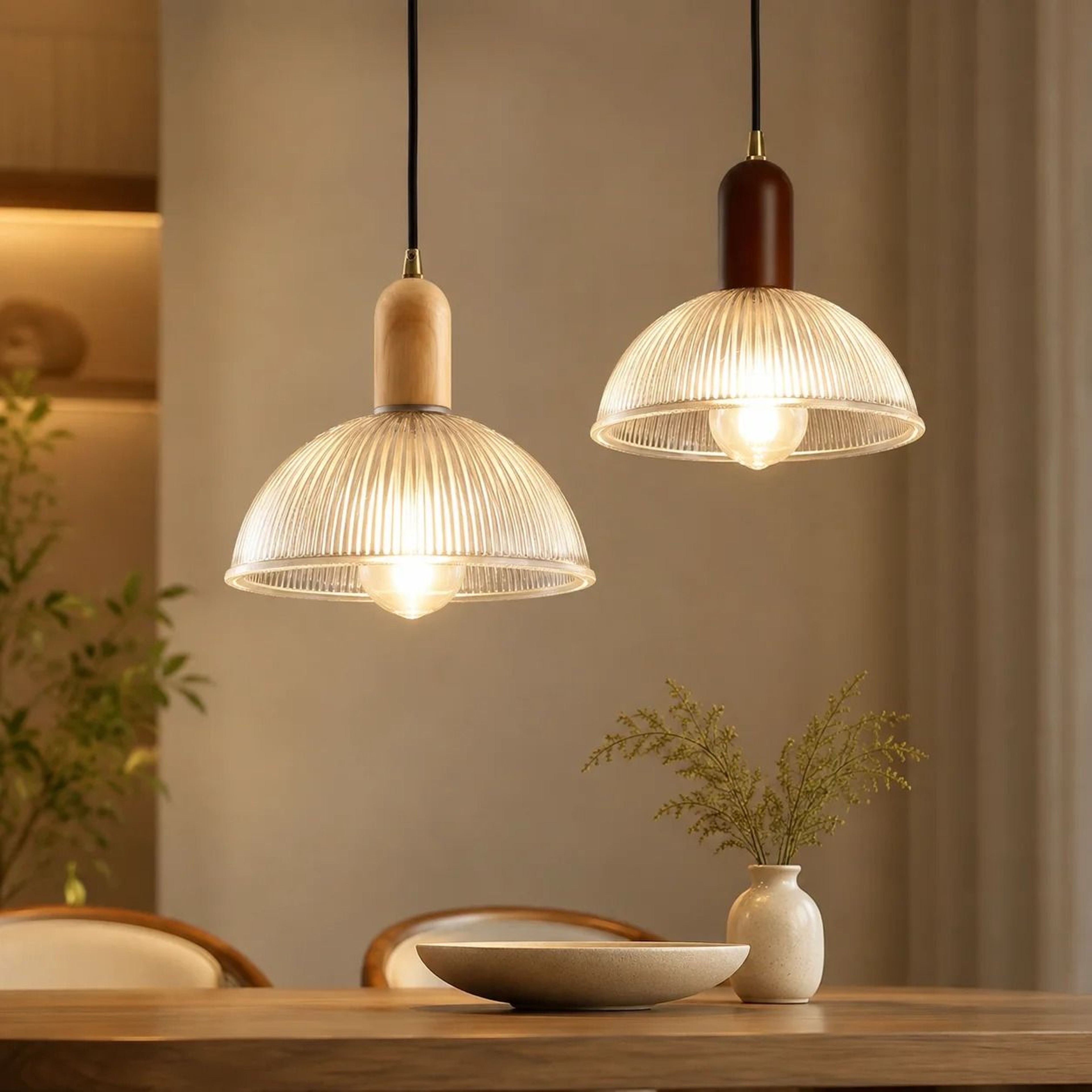 Vintage Modern Glass  Wood Pendant Light  Nordic Retro Hanging Lamp For Dining Room Kitchen Island  0