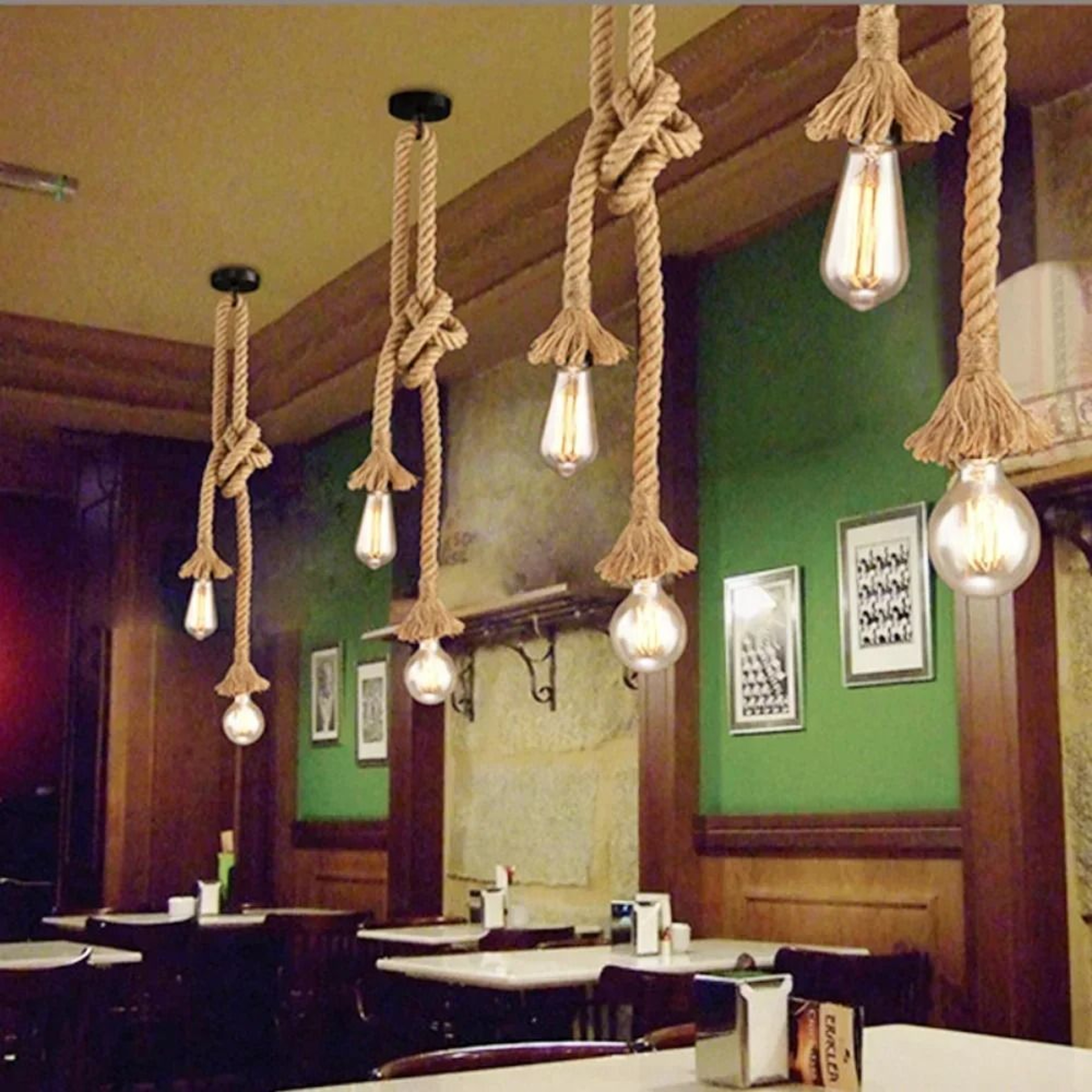 Vintage Hemp Rope Pendant Light  Retro Industrial E27 Hanging Chandelier For Loft Living Room  Bar 1