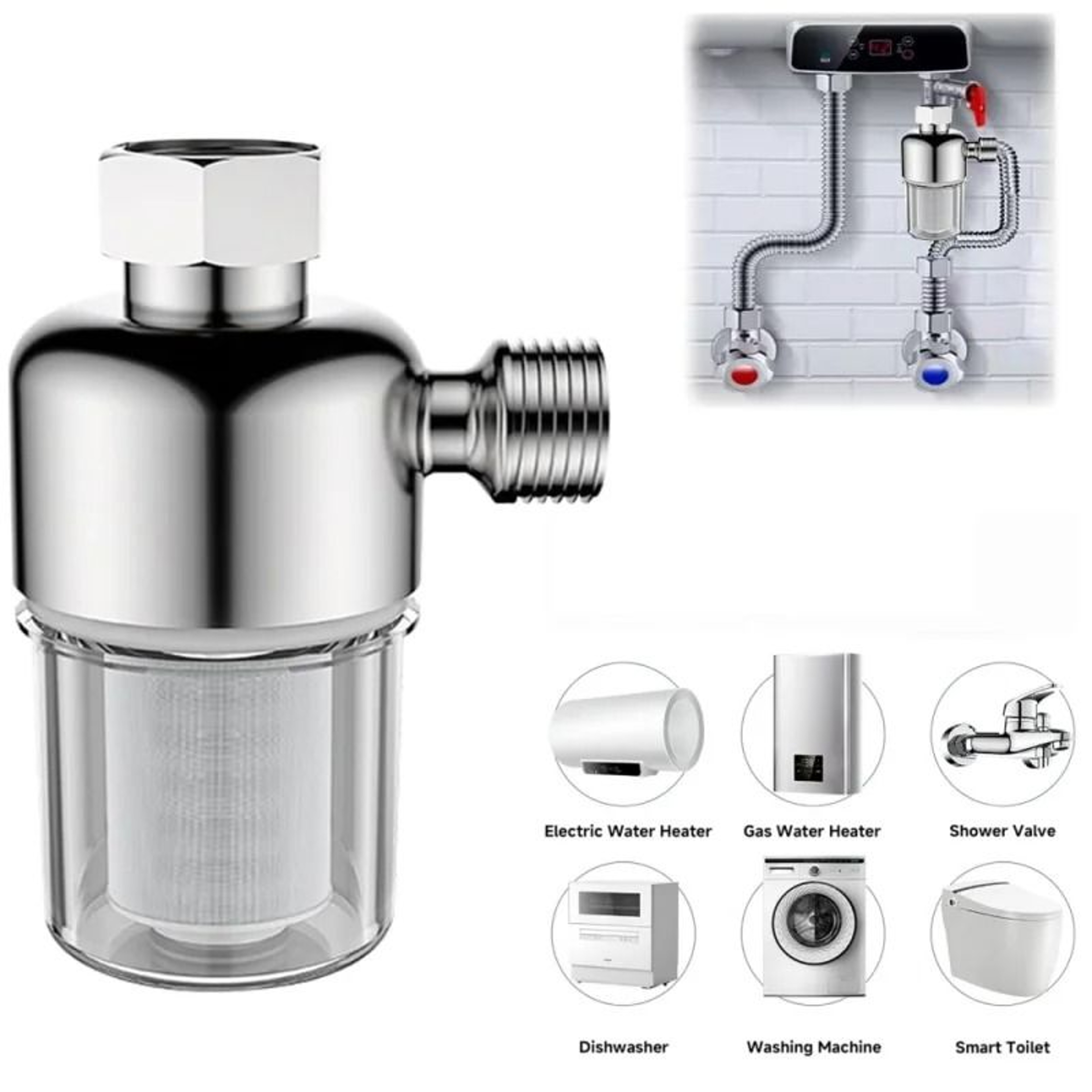 Reusable Stainless Steel SpinDown Sediment Water Filter  PreFilter For Water Heater Washing Machine 0