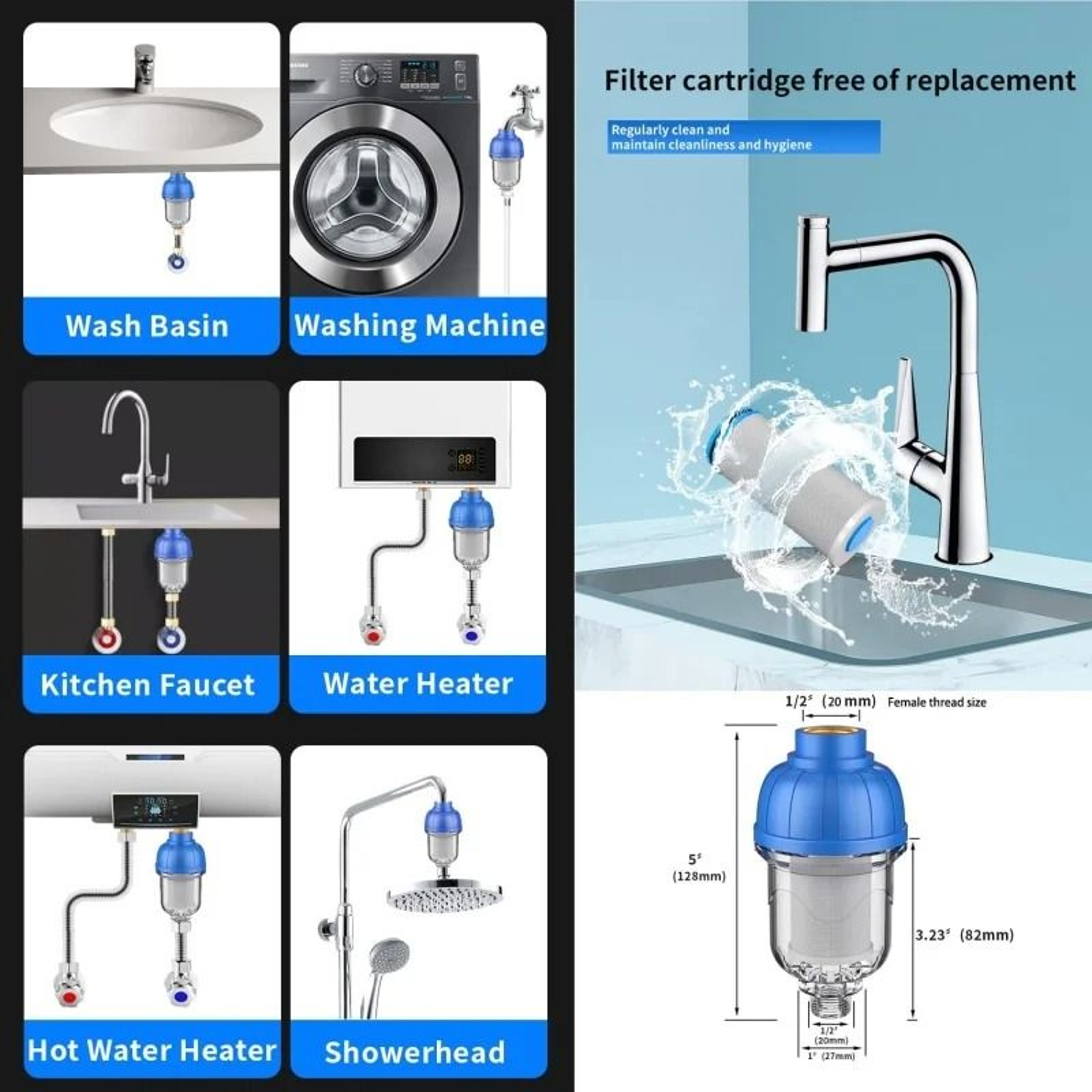 316 Stainless Steel Water PreFilter Strainer  Scale Purifier For Shower Head Washing Machine  Tap 5