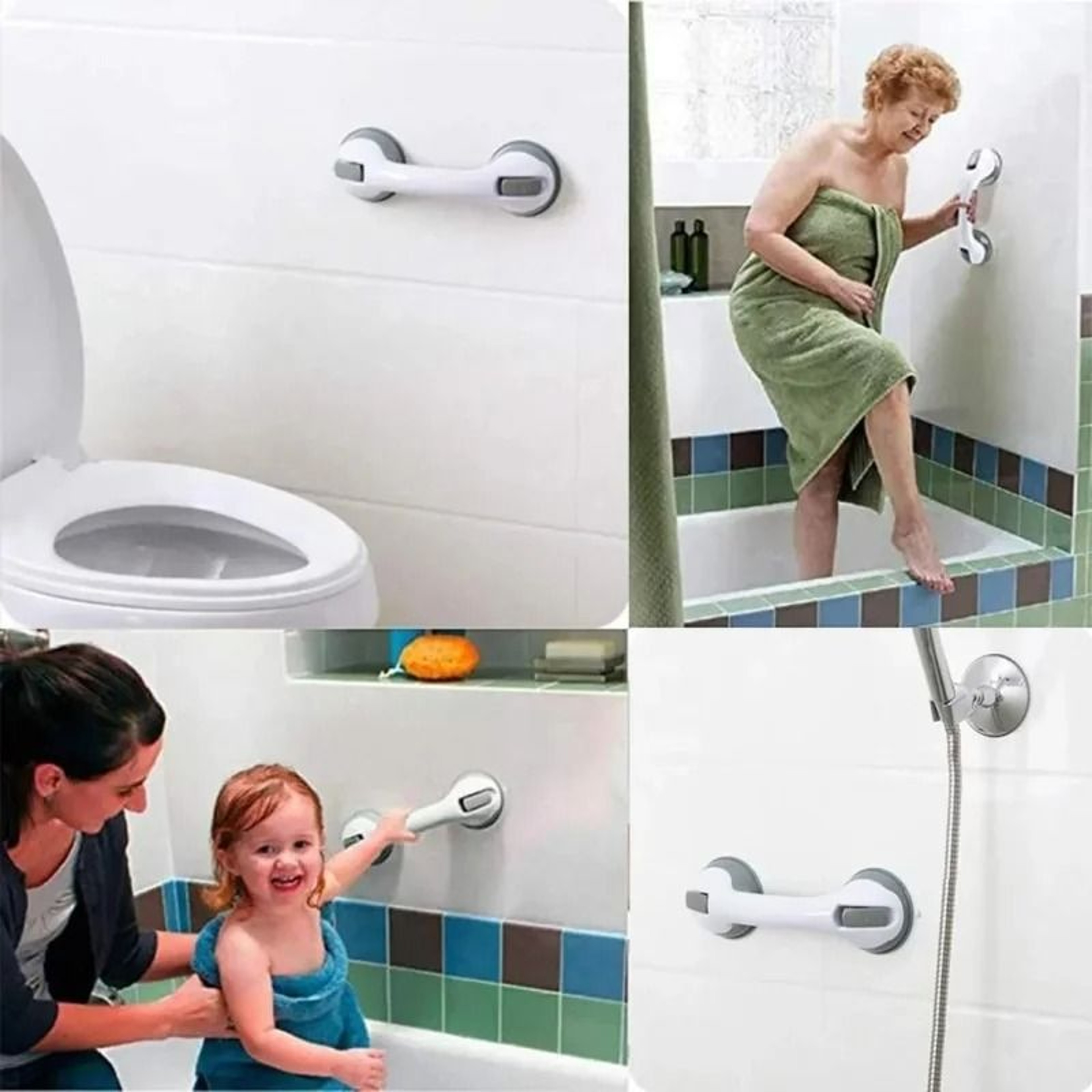 2Pack Vacuum Suction Cup Shower Grab Bars  NonSlip Bathroom Safety Support Handle Rail 5