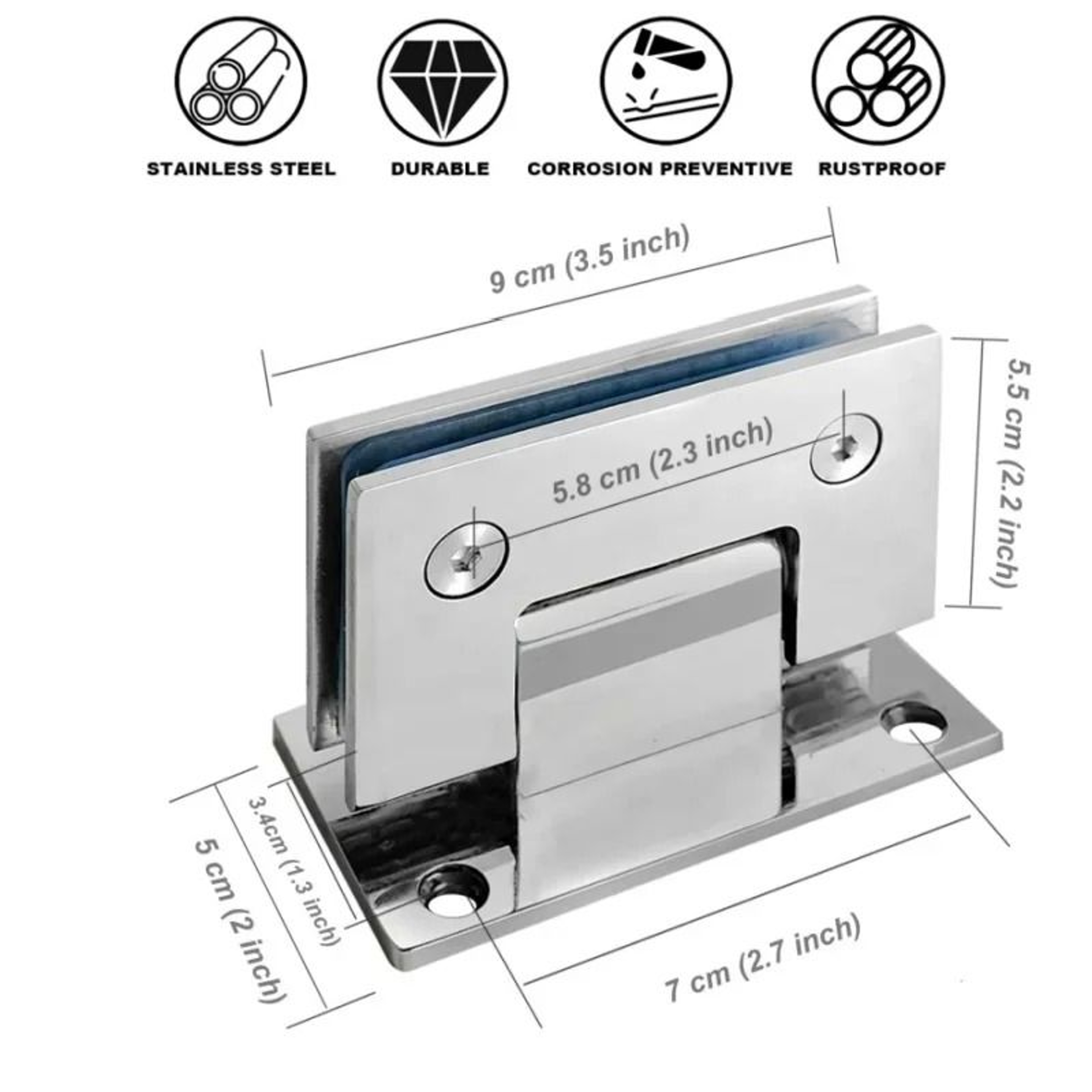 HeavyDuty Stainless Steel Glass Hinges  90180 Bathroom Shower Door Bracket Support Clamp 3