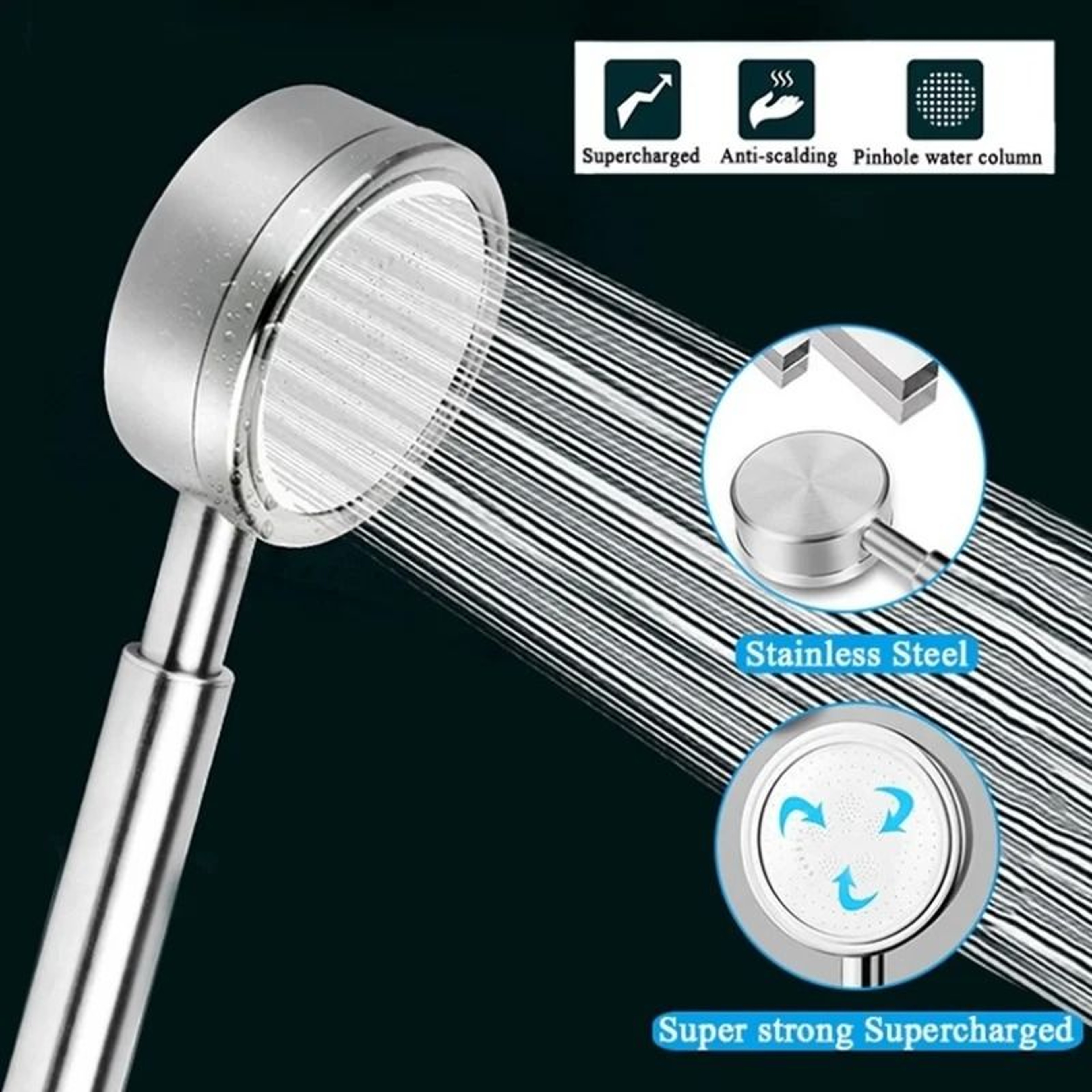 SUS 304 Stainless Steel Handheld Showerhead  HighPressure WaterSaving Supercharged Rainfall Sprayer 5