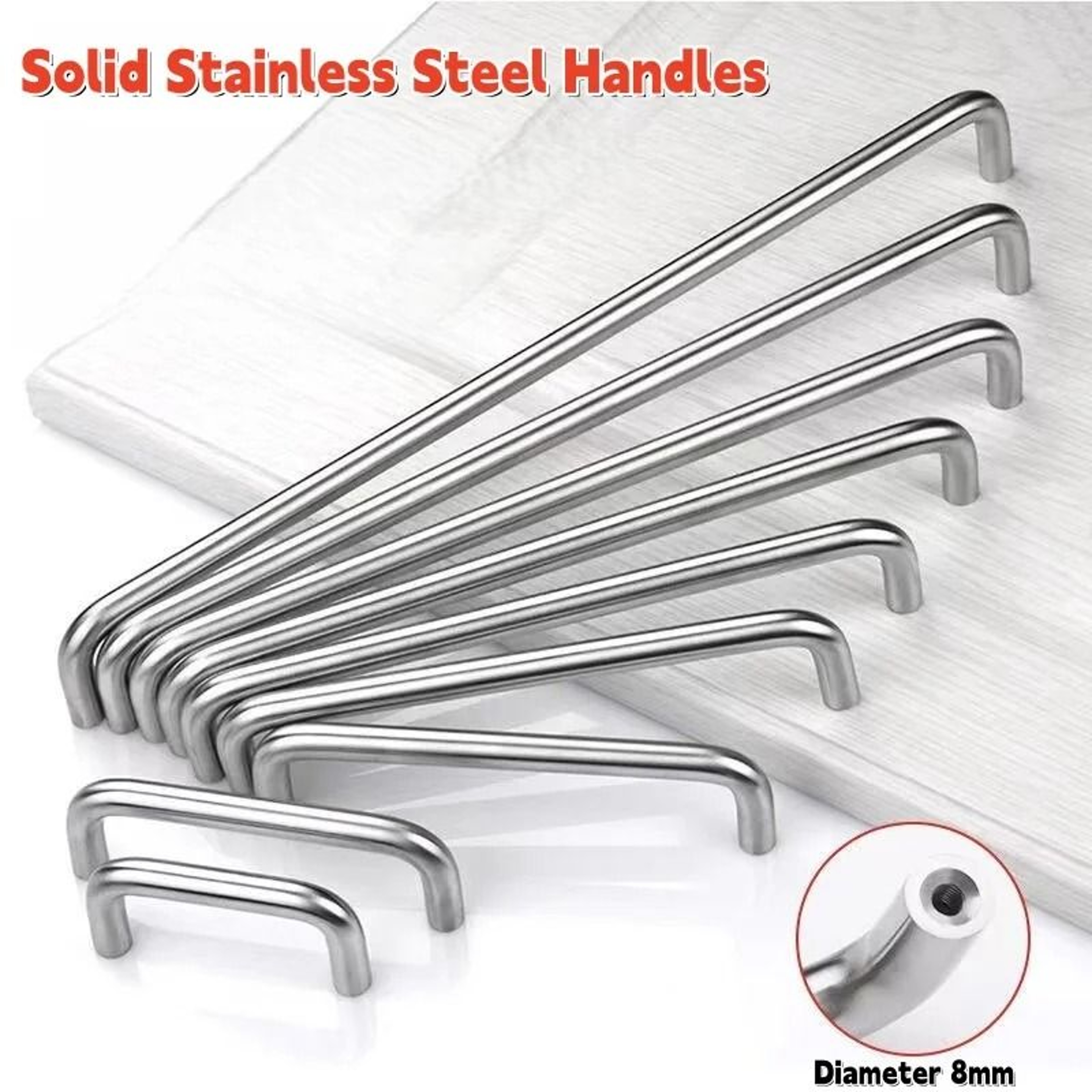 Solid Stainless Steel UType Cabinet Handles  Silver Wardrobe  Drawer Pull Knobs 64mm320mm 0