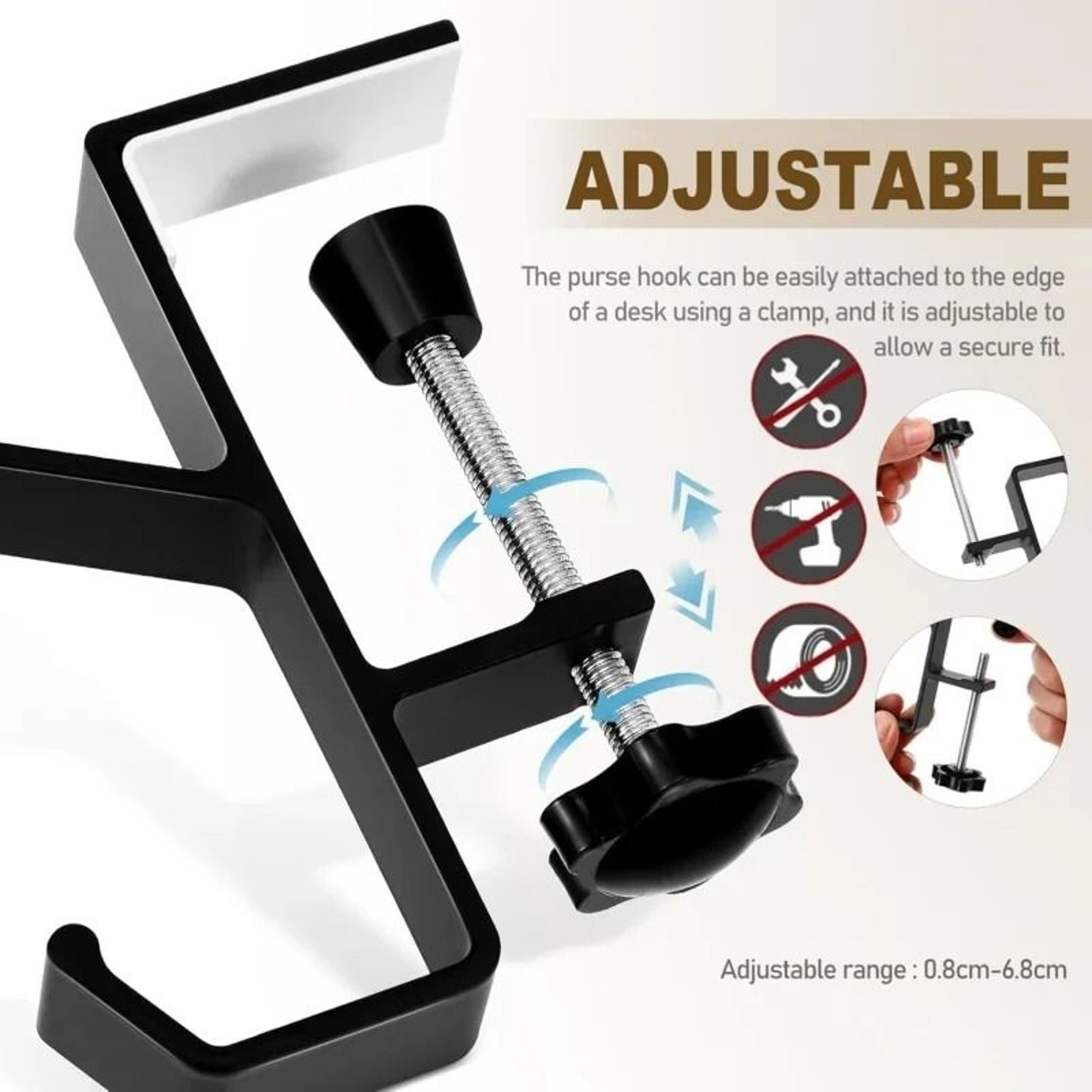MultiFunctional Table Edge Double Hook  PunchFree Adjustable Desk Hanger For Backpacks  Bags 3