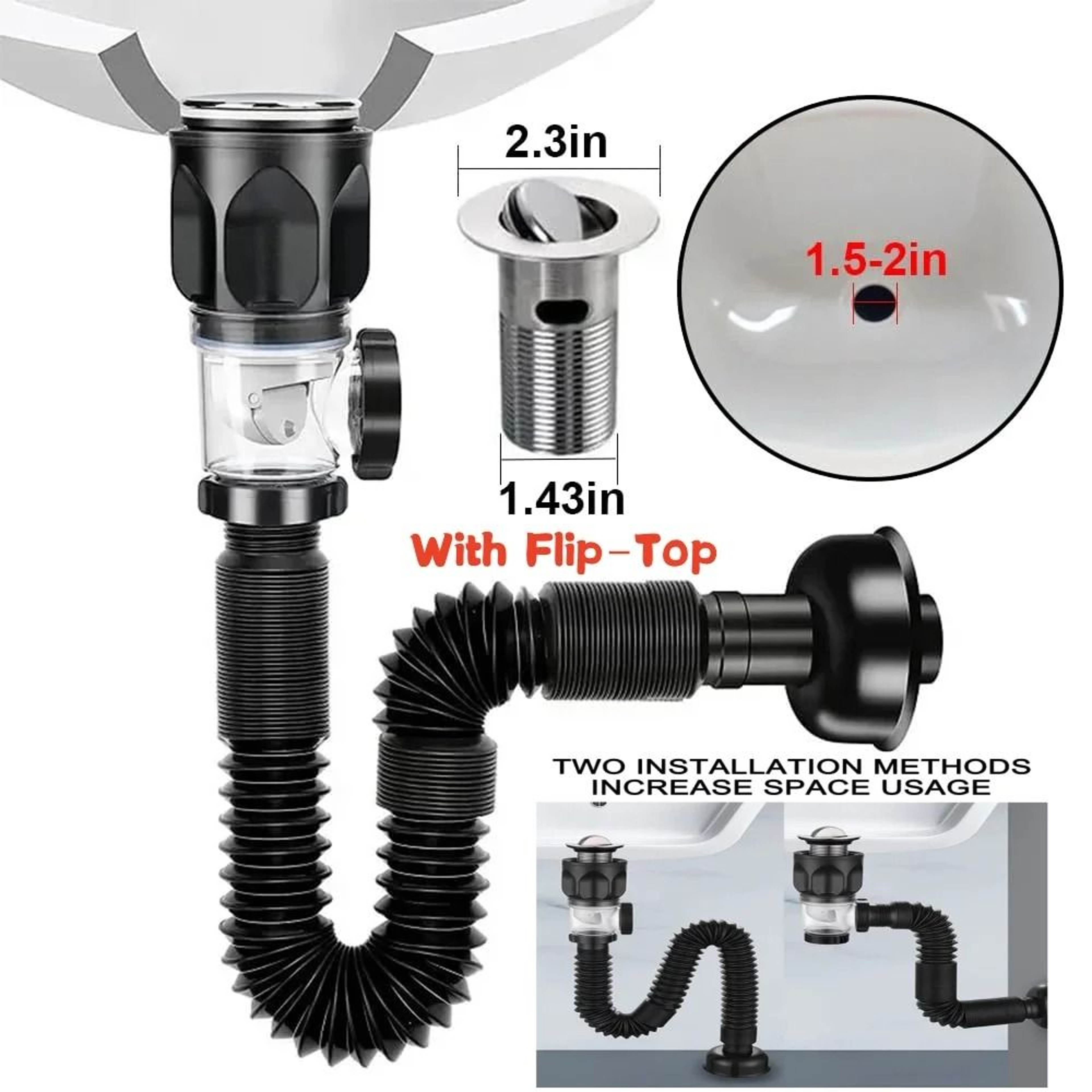 Universal FlipTop Kitchen Sink Drain  Retractable Deodorizing Downspout  Flexible AntiClogging Filt 0
