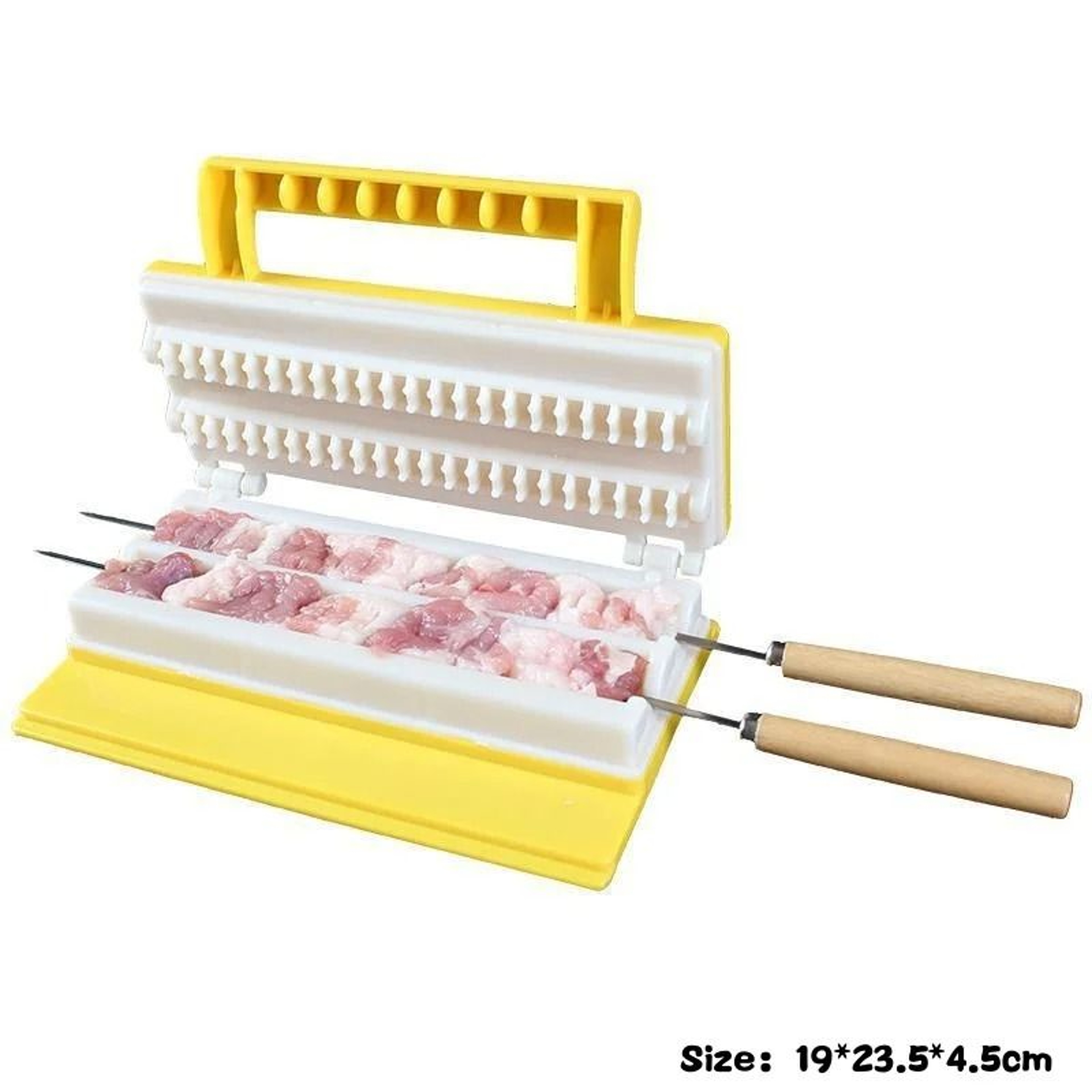 Double Row Kebab Maker Press  Quick BBQ Meat Skewer Prep Tool For Grill  Camping 7