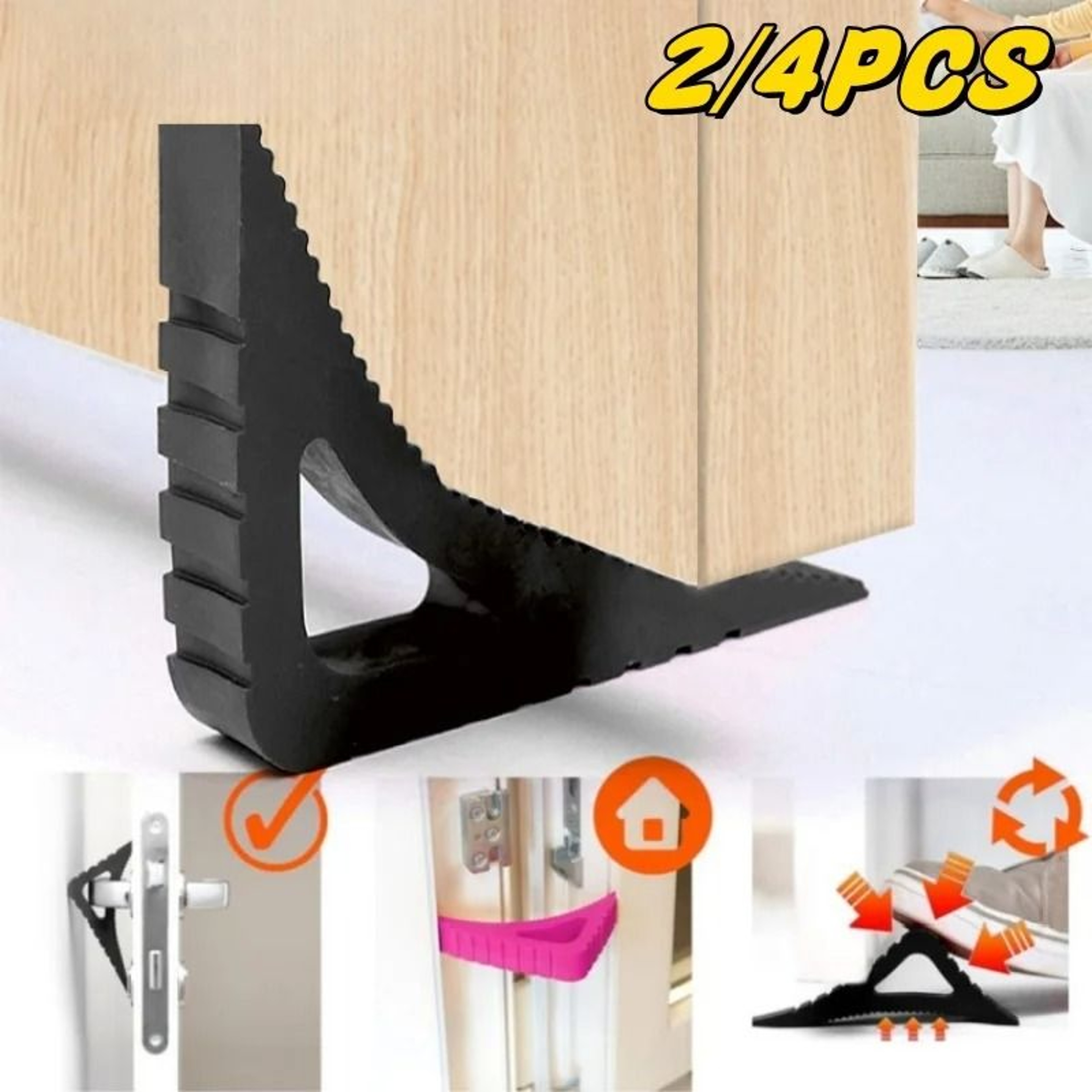 MultiUse ShockAbsorbent Rubber Door Stoppers  HeavyDuty AntiCollision Doorstop Wedges 0