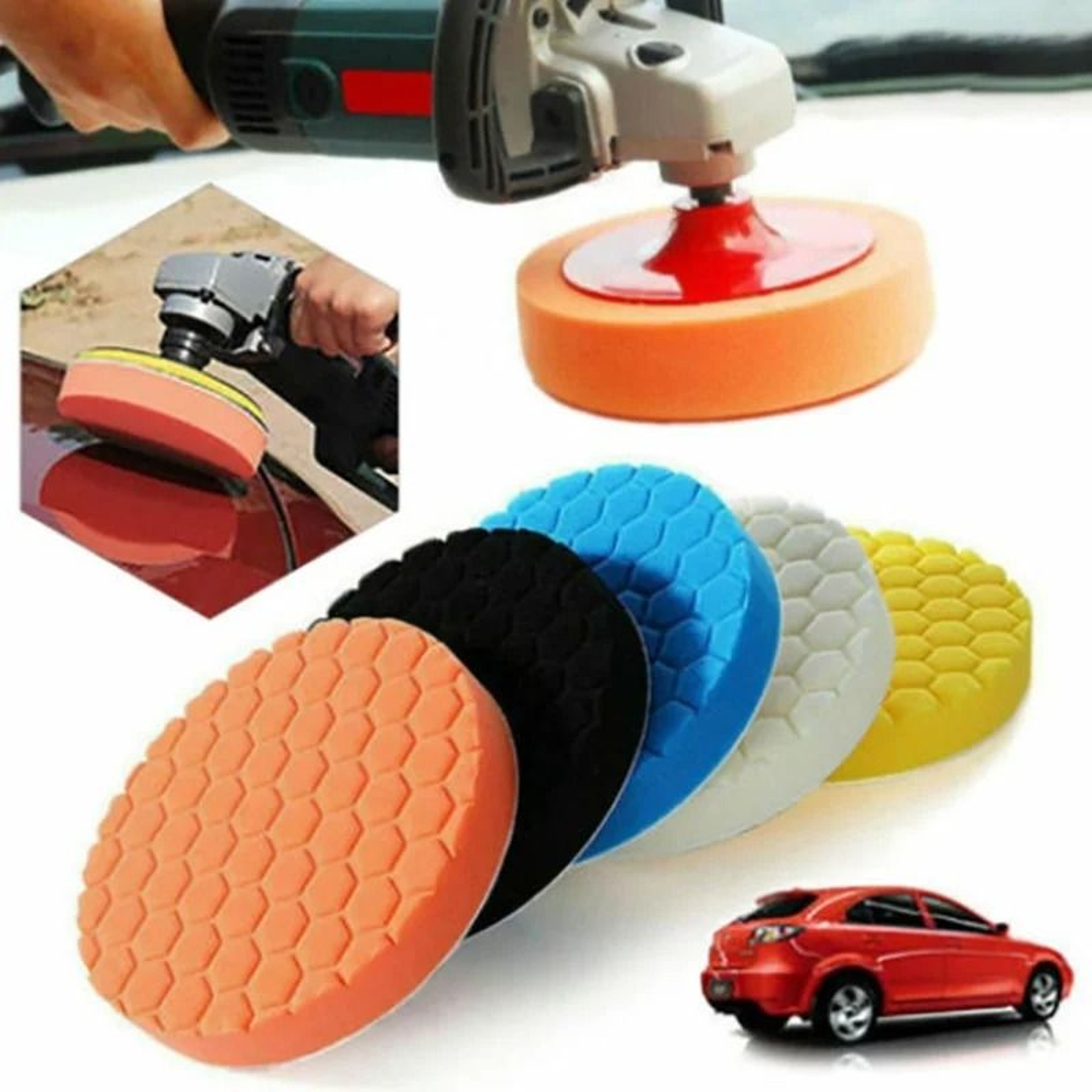 5Piece Car Polishing  Buffing Pad Kit  34567 Inch SelfAdhesive Sponge Waxing Pads For Auto Care 3
