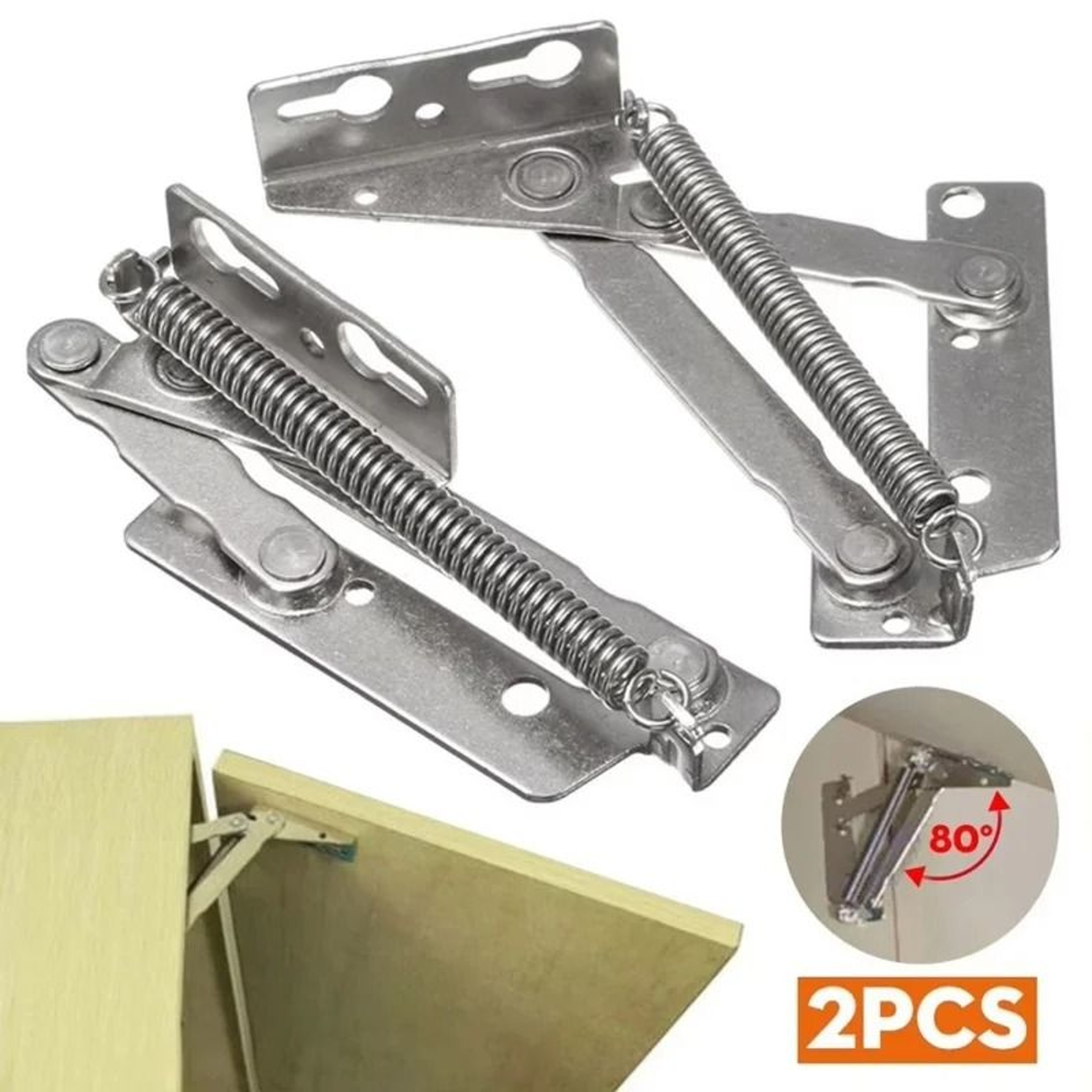 2Piece 80Degree Spring Hinges Set  Cabinet Door Foldable Lifting Brackets  Sofa Sprung Lifters 5