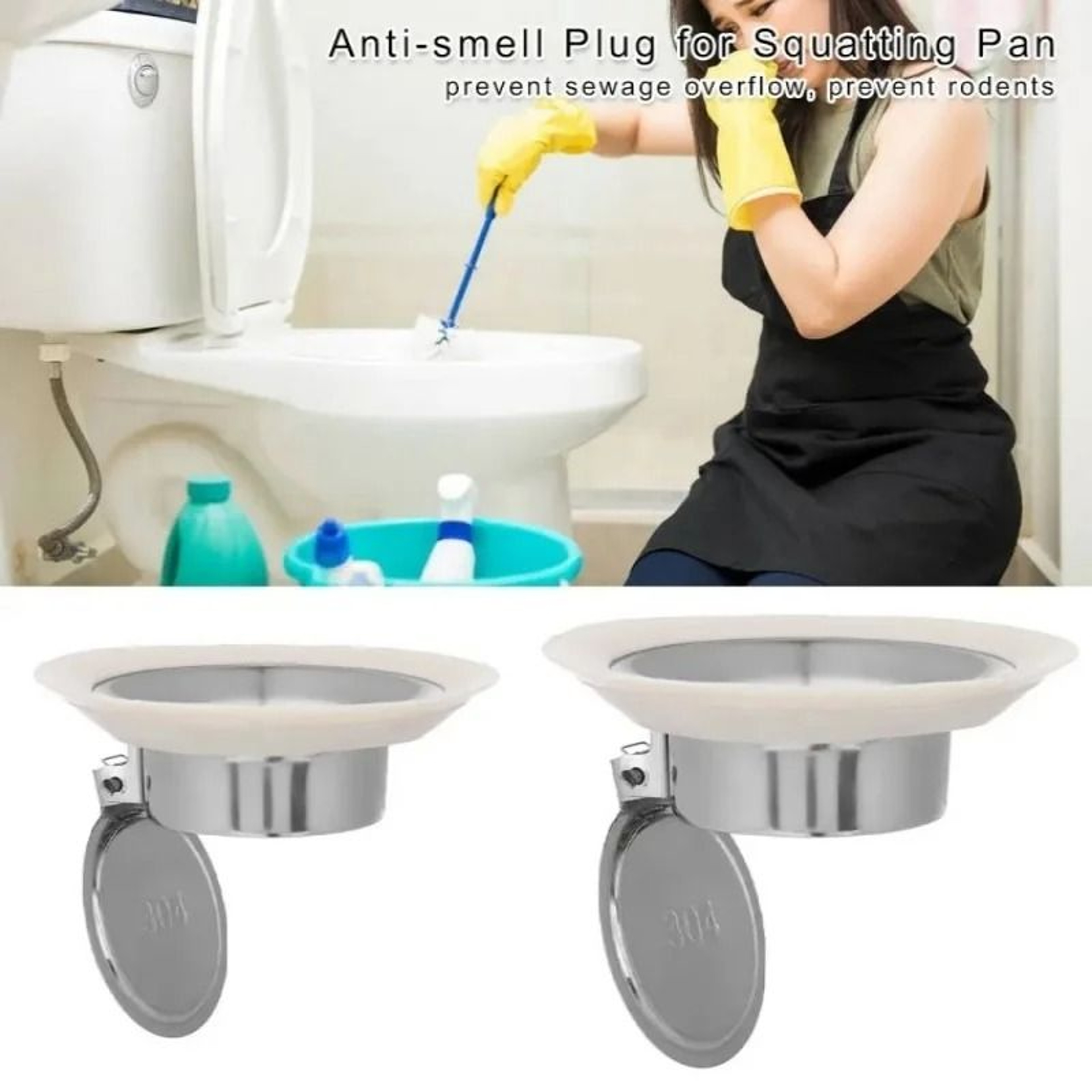 304 Stainless Steel Toilet Drain Odor Stopper  AntiSmell  AntiInsect Squatting Pan Plug 0