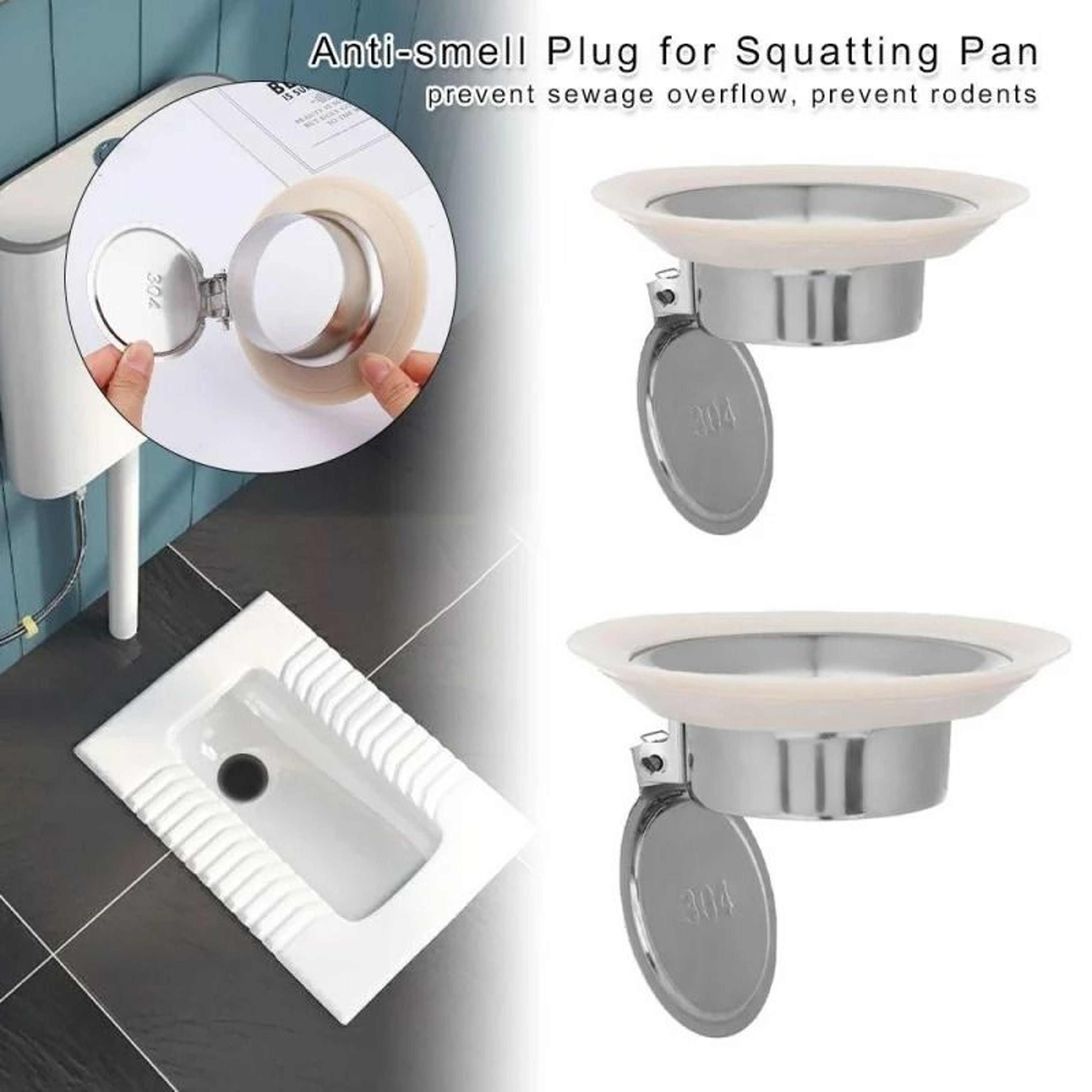 304 Stainless Steel Toilet Drain Odor Stopper  AntiSmell  AntiInsect Squatting Pan Plug 3