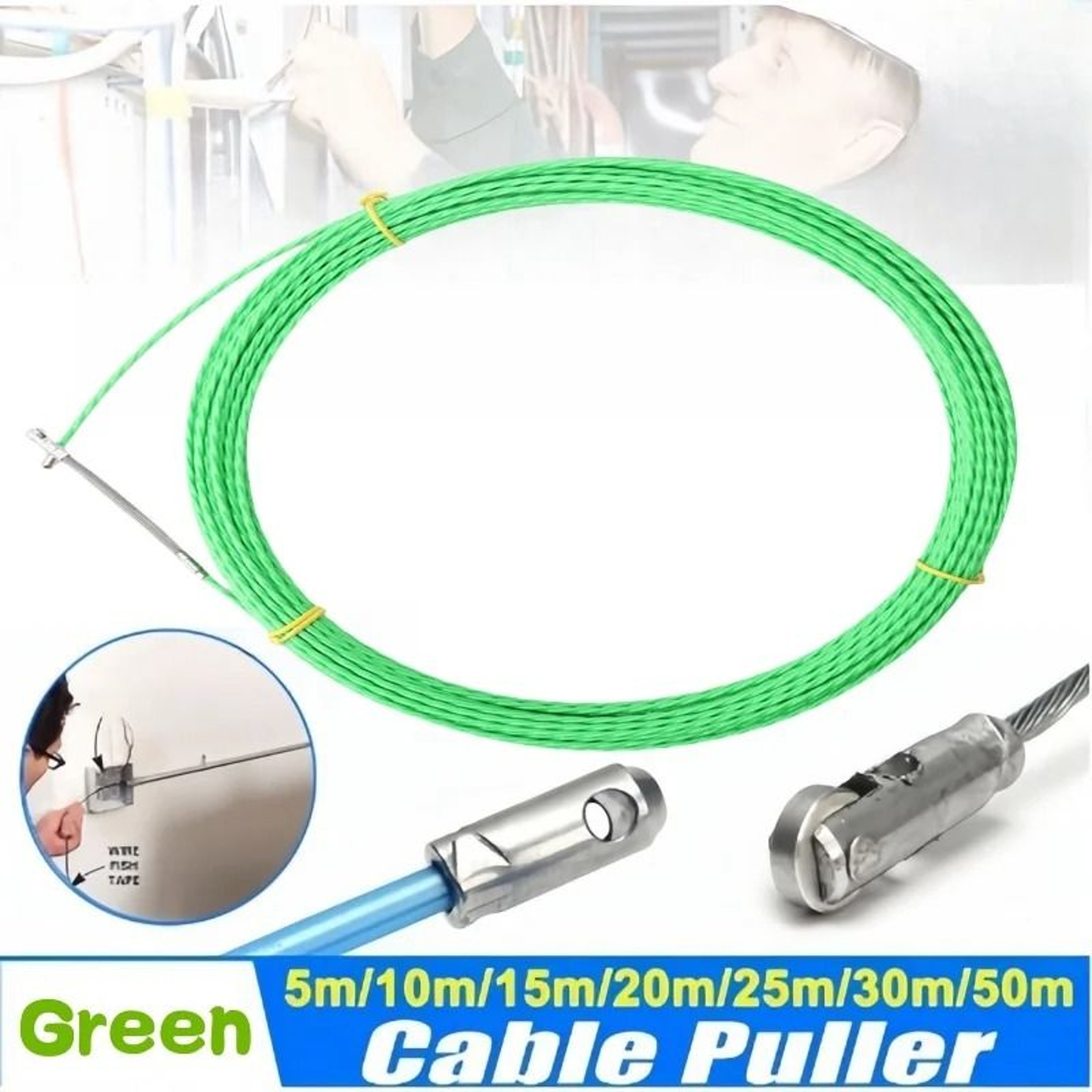 Universal Wire Threading Device 5m30m  HeavyDuty Spring Rope Fish Tape Wire Puller With Pulley 0