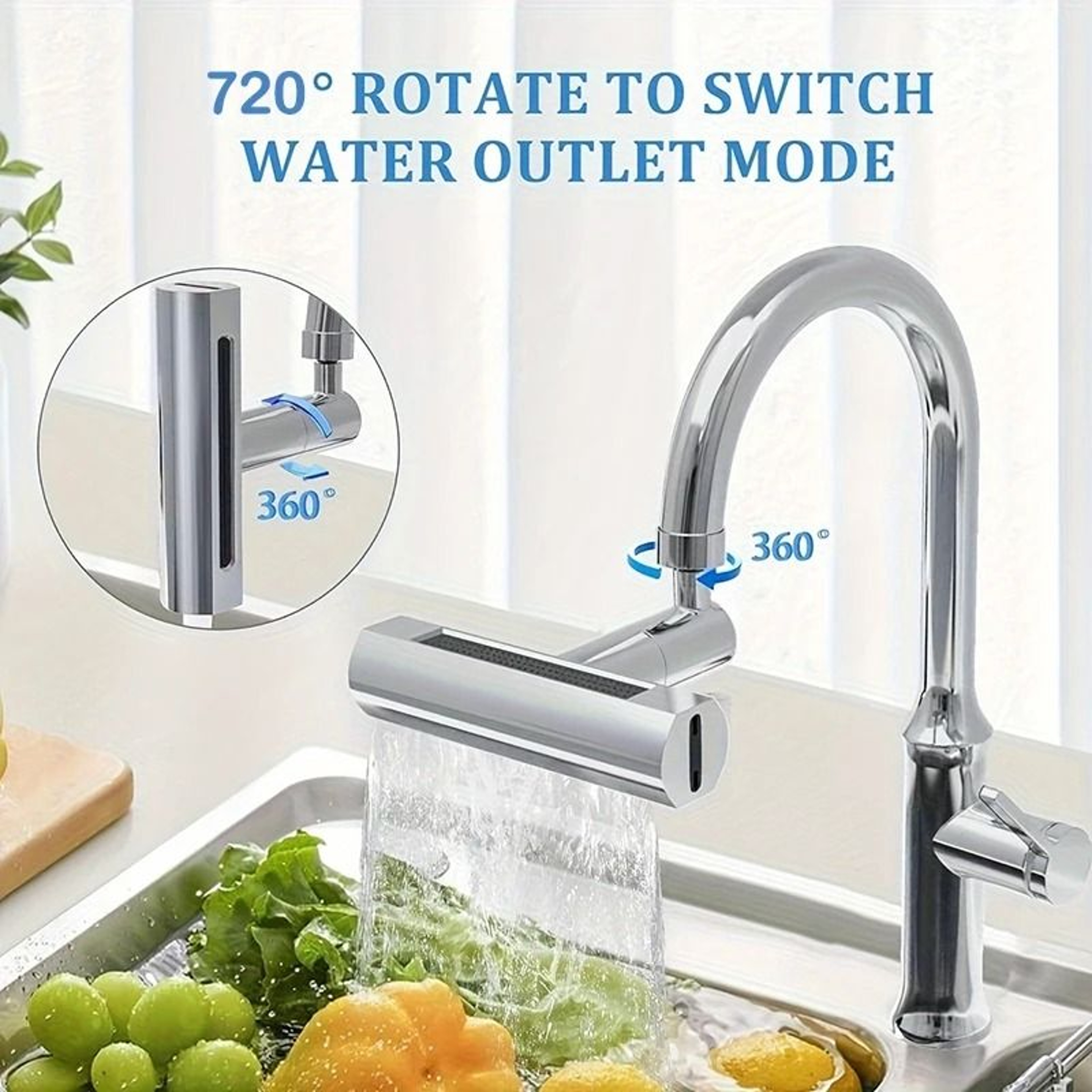 Multifunctional 4Mode Waterfall Sink Faucet Connector  Universal 360 Rotating SplashProof Aerator 2
