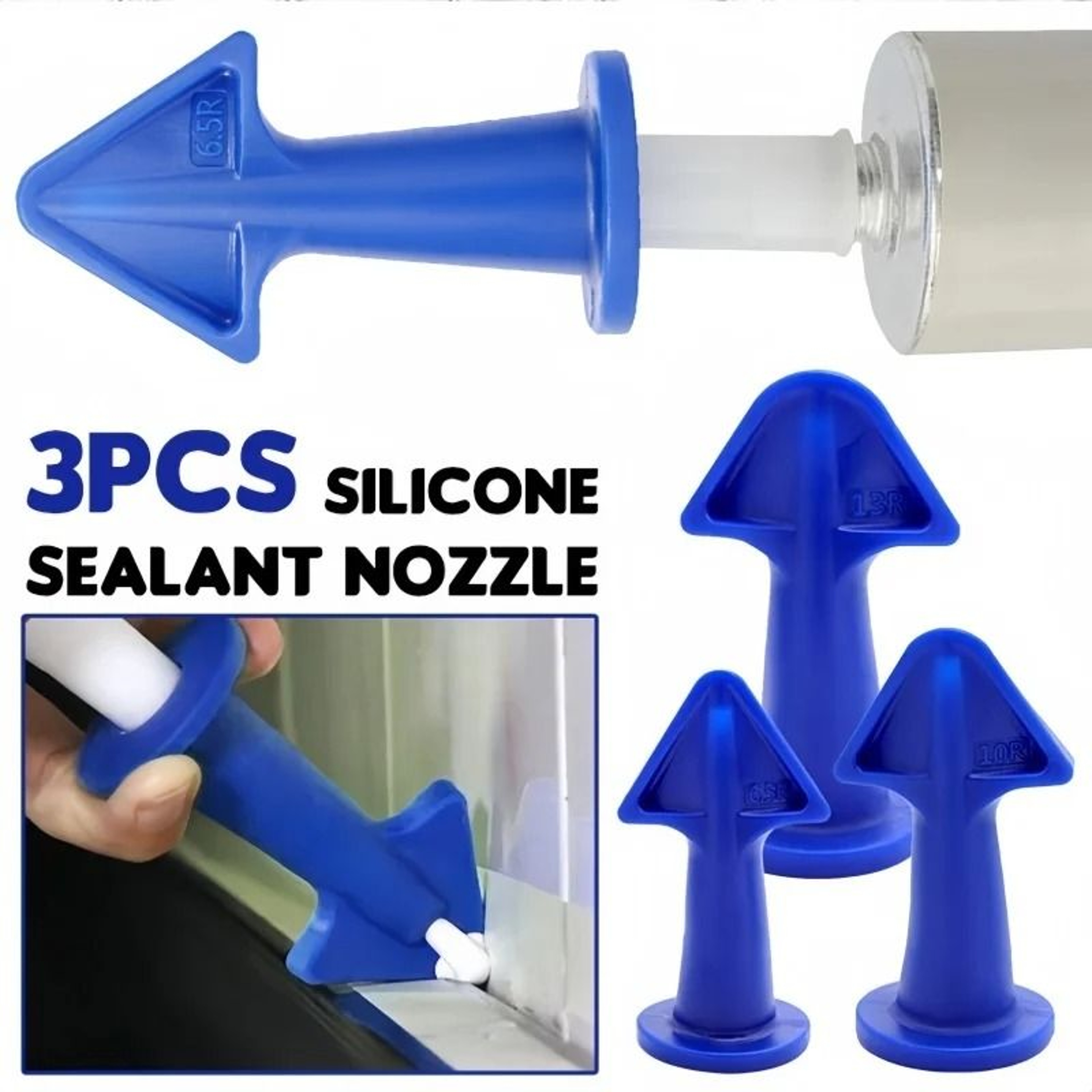 3Piece Silicone Sealant Nozzle Tool Kit  Caulk Applicator  Epoxy Piston Flow Nozzles 0