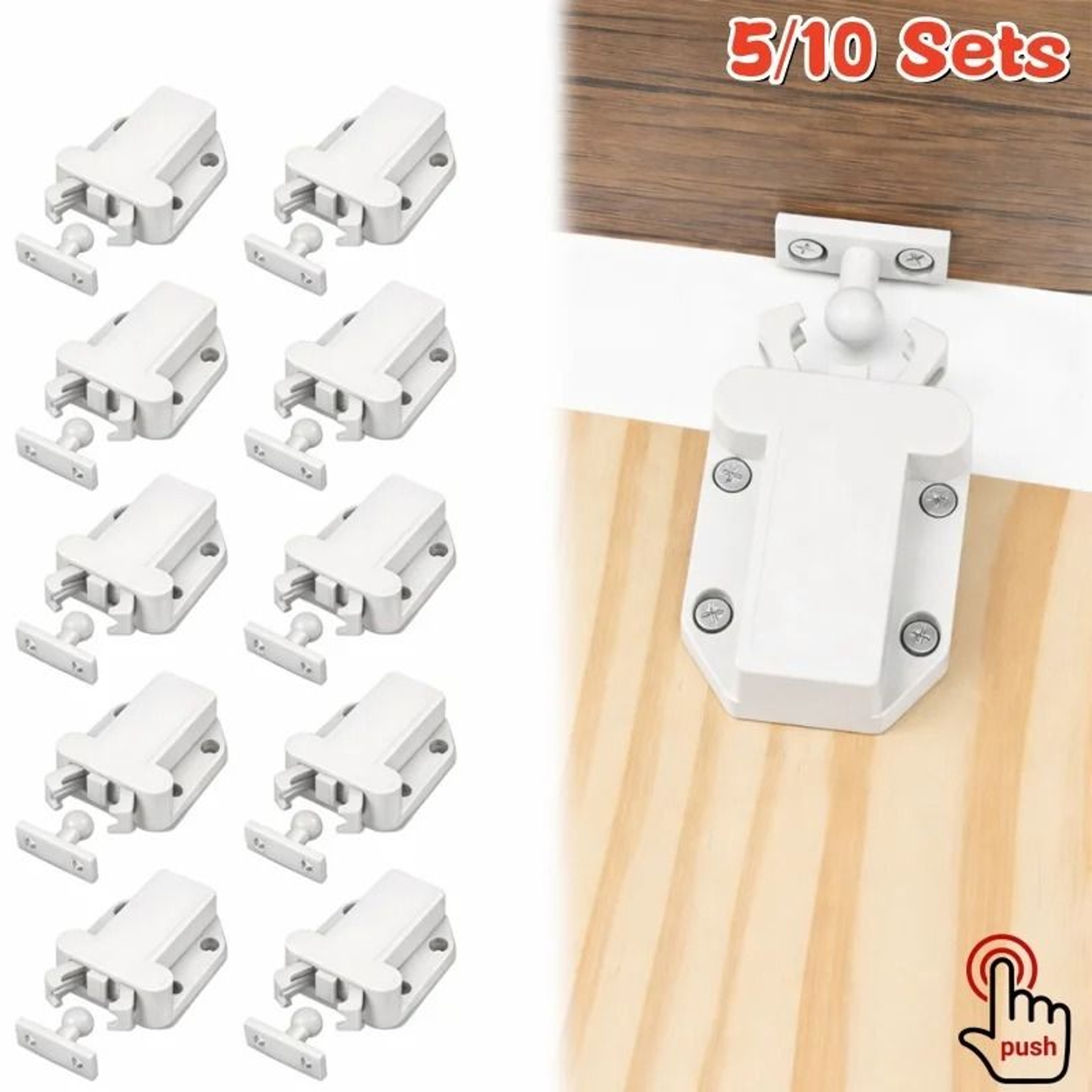White Beetle Push To Open Cabinet Door Latches  NonMagnetic Touch Rebound Catches 0
