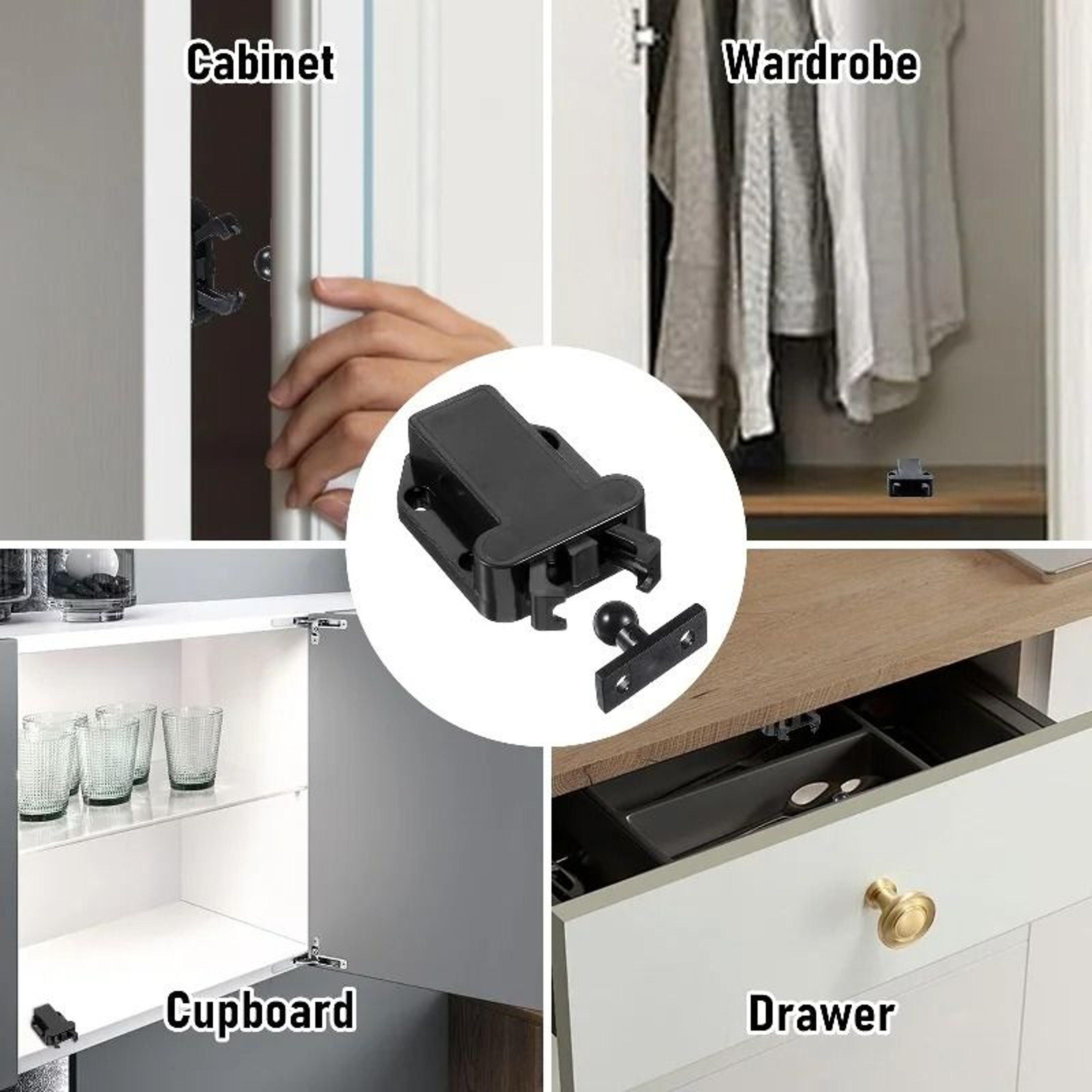 White Beetle Push To Open Cabinet Door Latches  NonMagnetic Touch Rebound Catches 5
