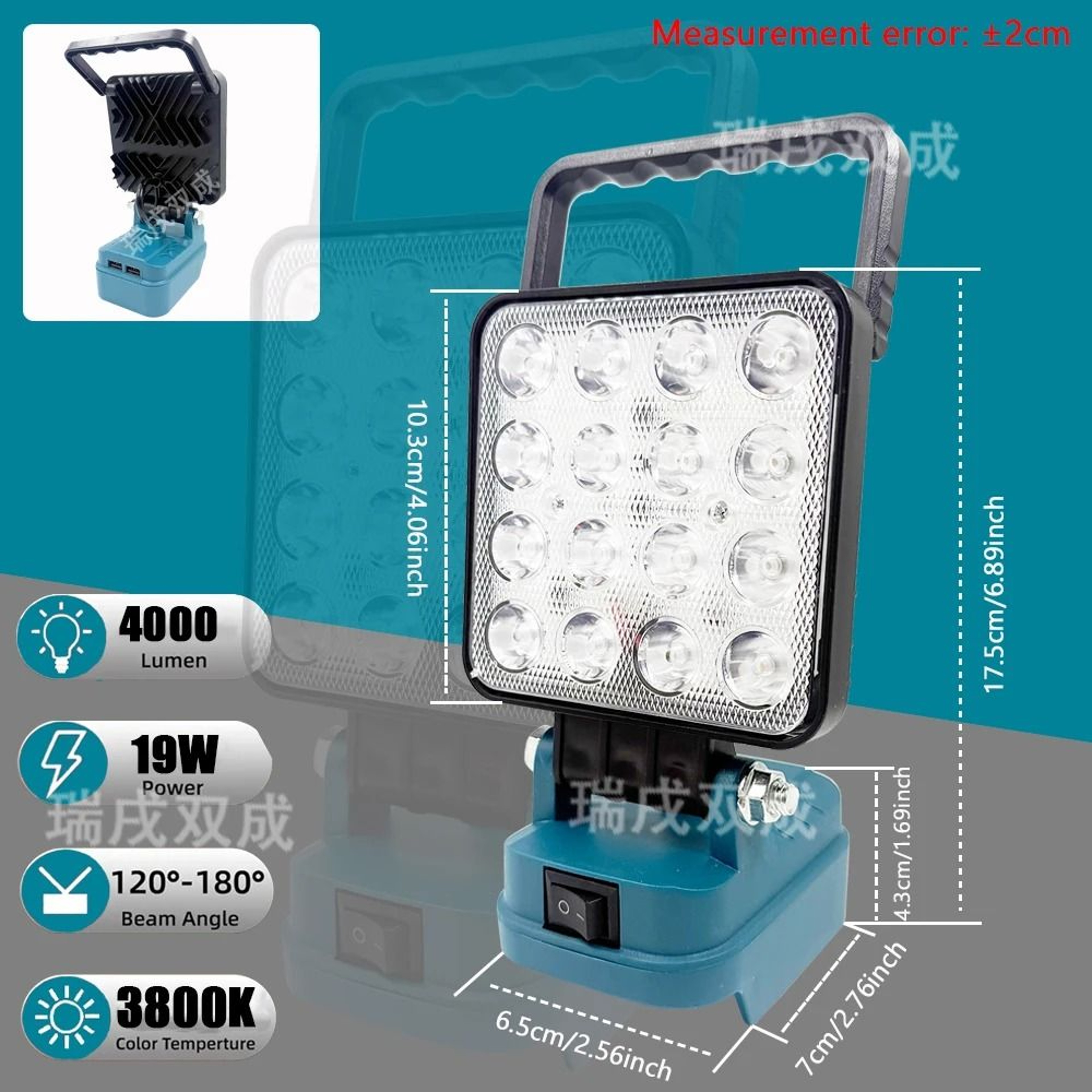 Handheld LED Work Light  Dual USB Power Bank Charger Adapter For Makita 18V Lithium Batteries 4