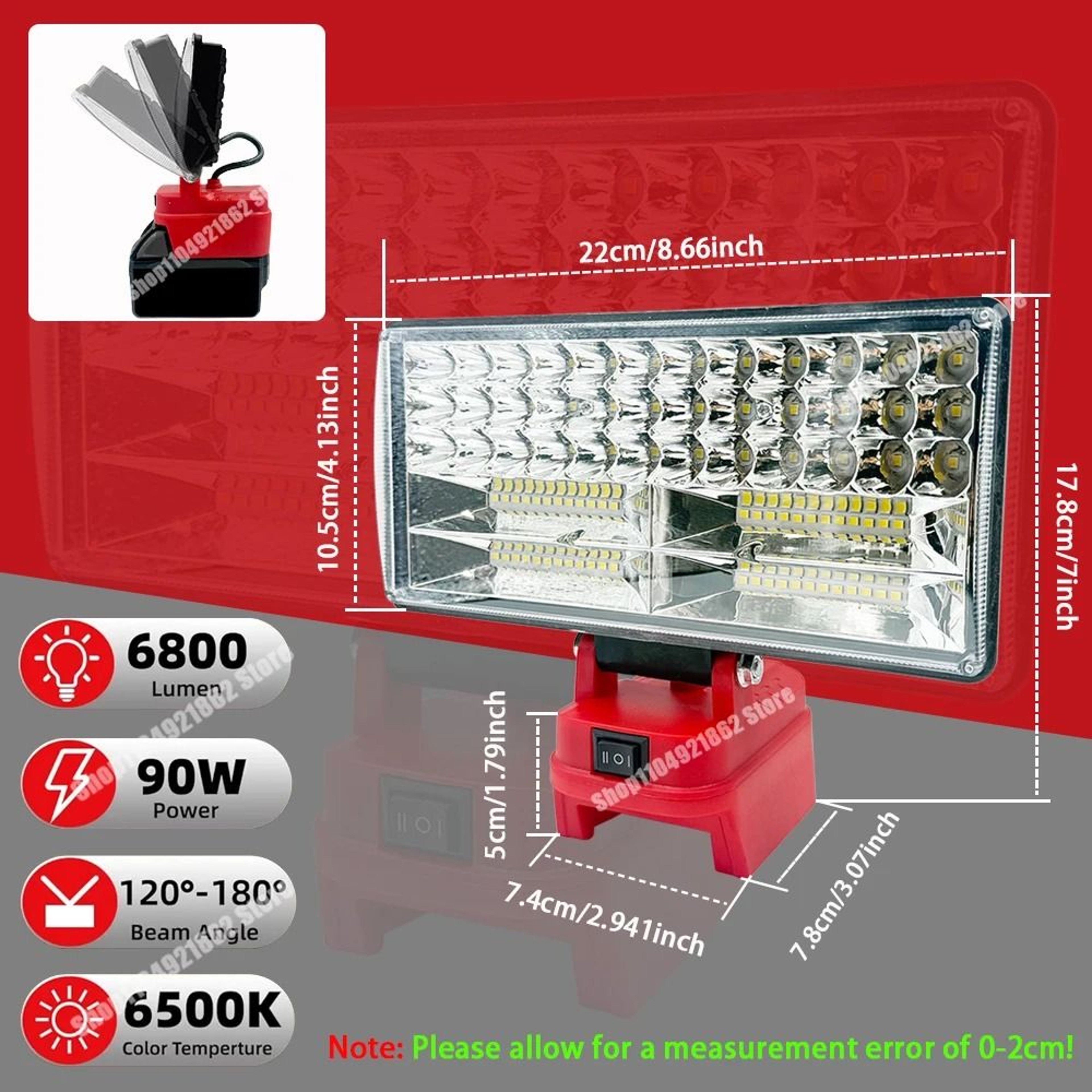 8Inch Cordless LED Work Light Spotlight  USB Power Bank For Milwaukee M18  DeWalt 20V Batteries 1