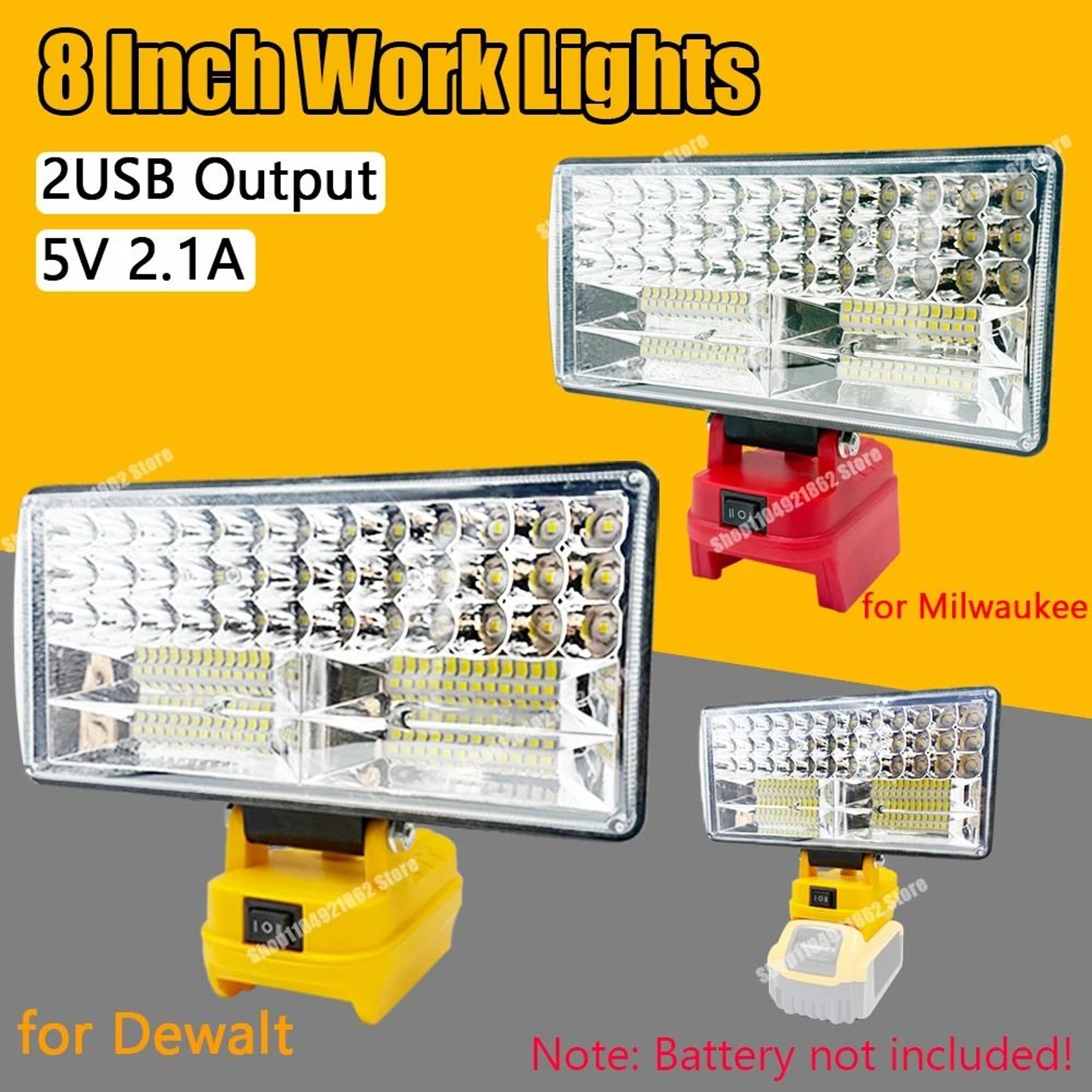 8Inch Cordless LED Work Light Spotlight  USB Power Bank For Milwaukee M18  DeWalt 20V Batteries 0